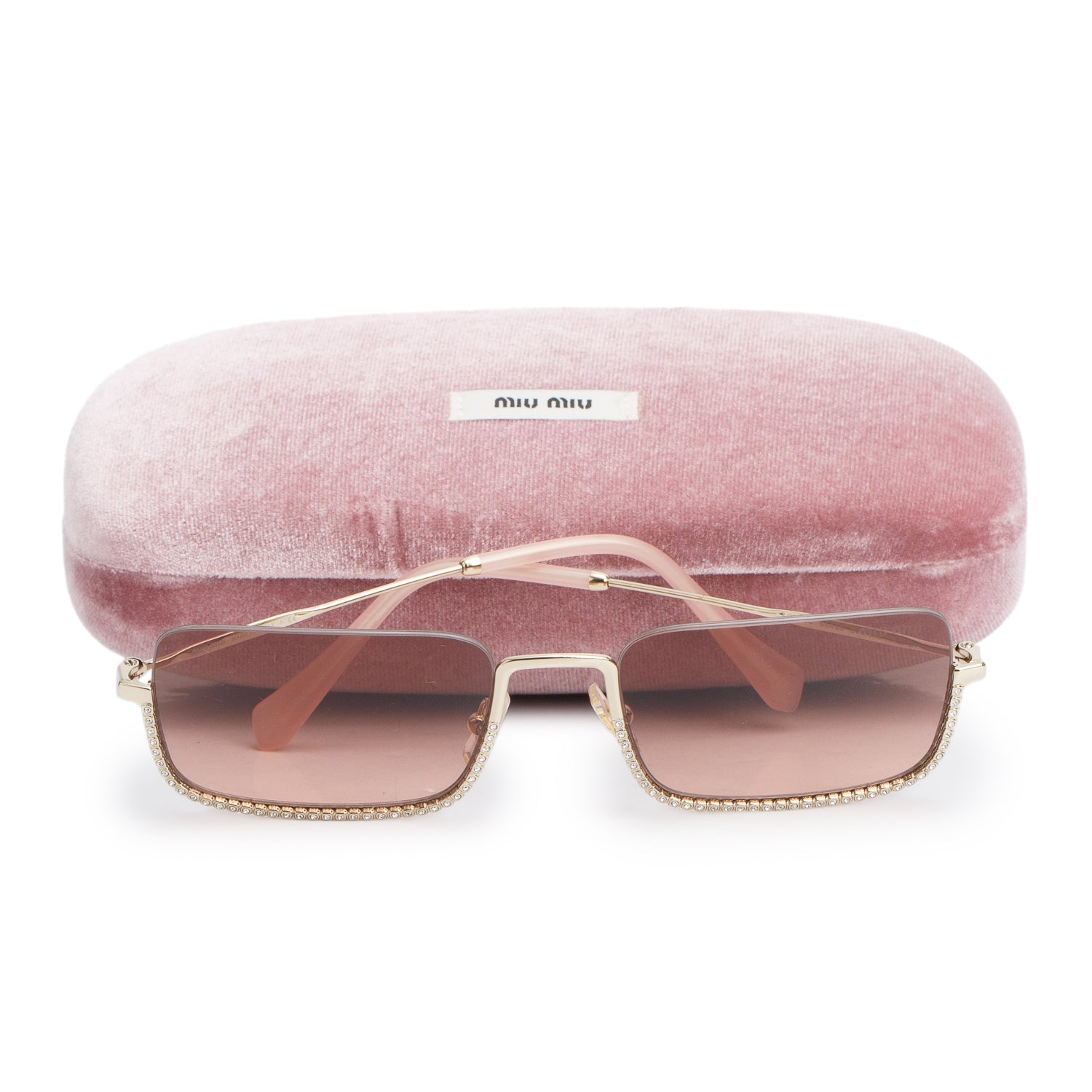 Miu Miu SMU 70U Pink Gradient Rimless Crystal Rectangle Sunglasses w/ Case