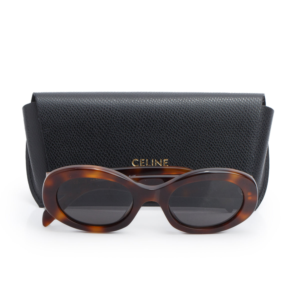 Celine CL40194U Brown Havana Acetate Triomphe 01 Oval Sunglasses w/ Case