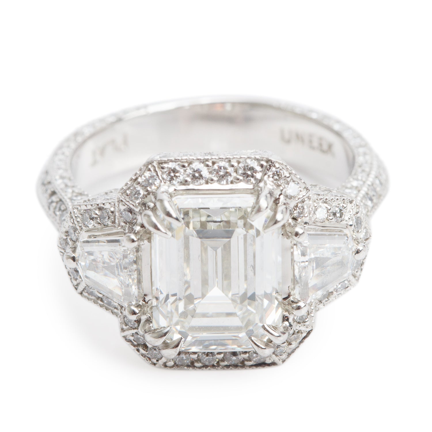 Platinum 3.07 ct. Emerald Cut Diamond Engagement Ring, Size 4 w/ GIA Certificate