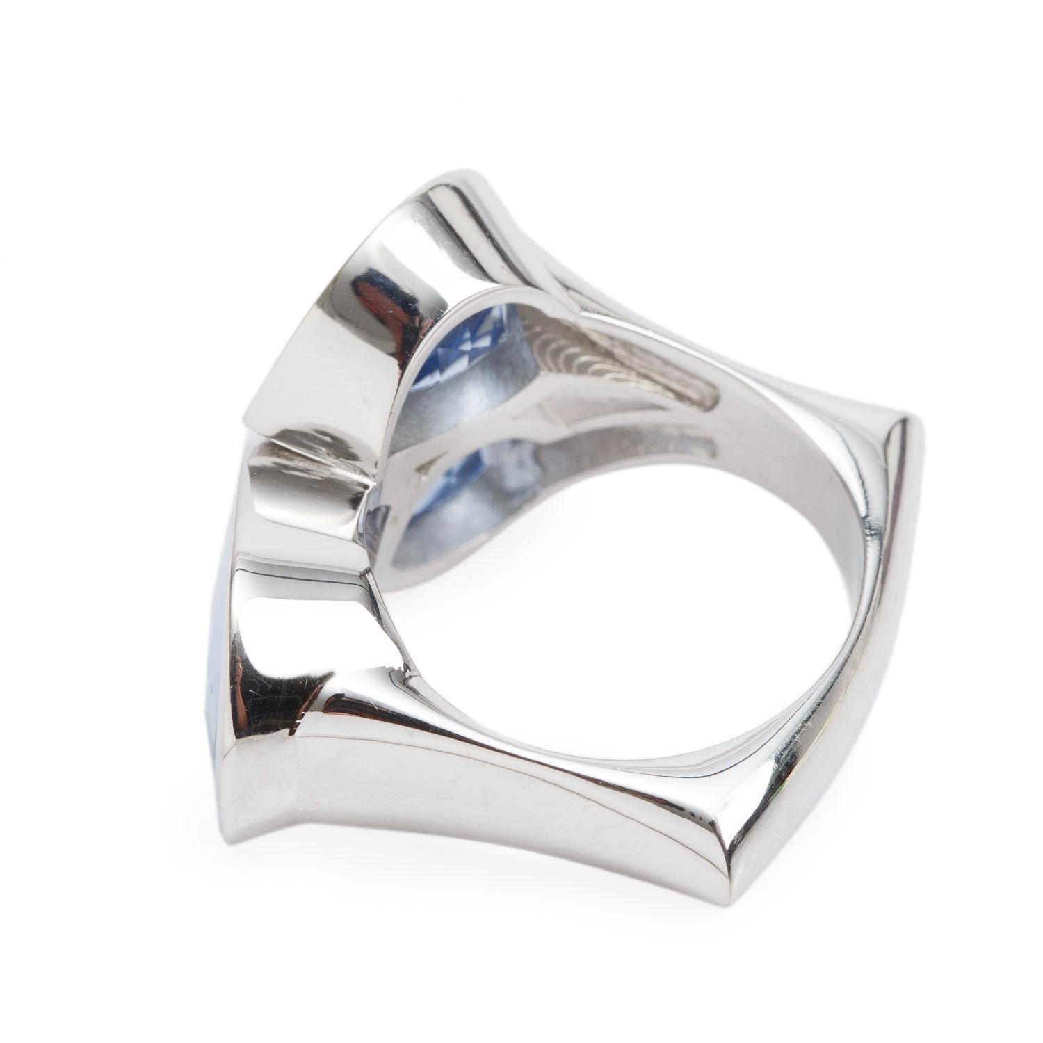 18k White Gold Aquamarine Trio Cocktail Ring, Size 6.5