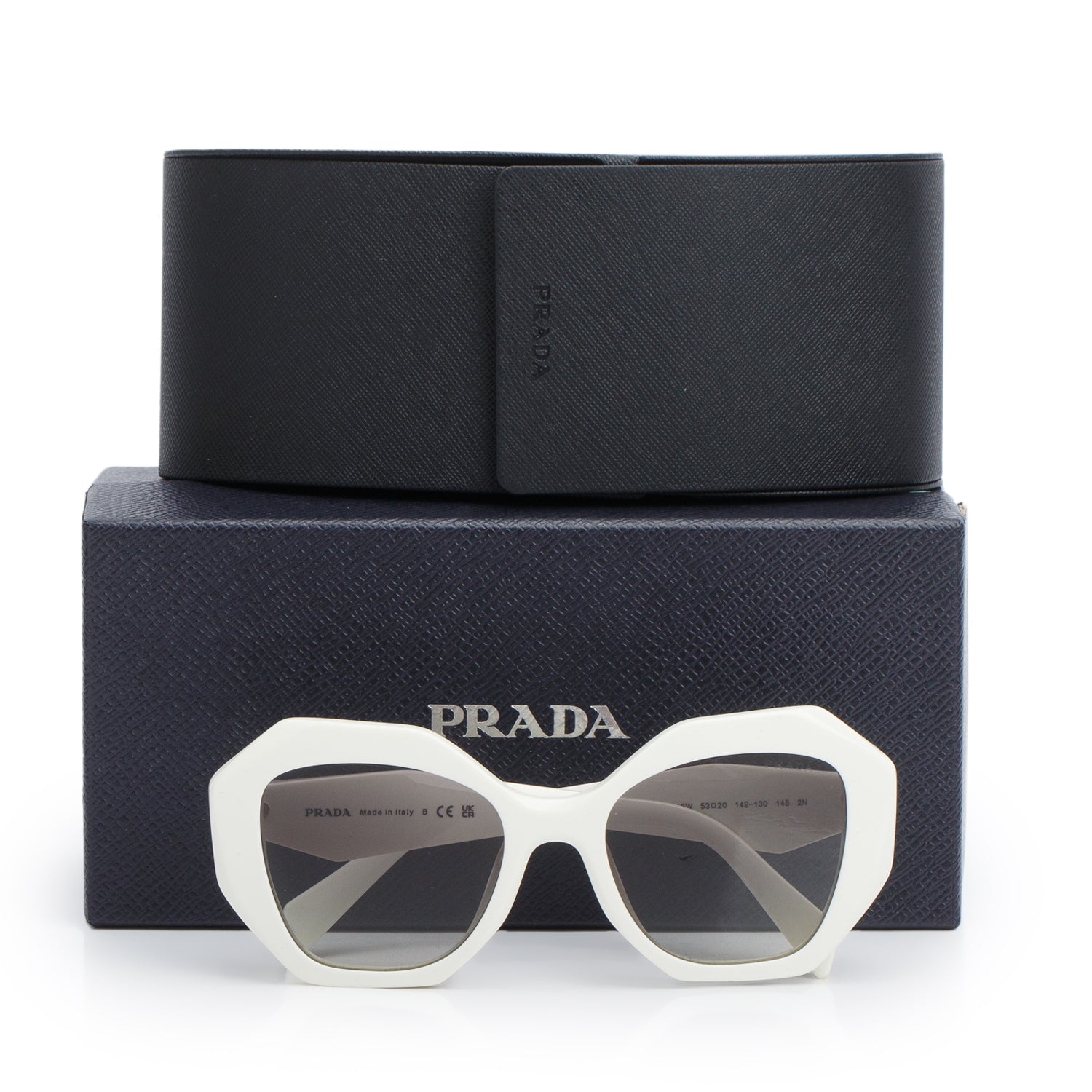 Prada SPR 16W Cream Acetate Symbole Geometric Sunglasses w/ Box & Case