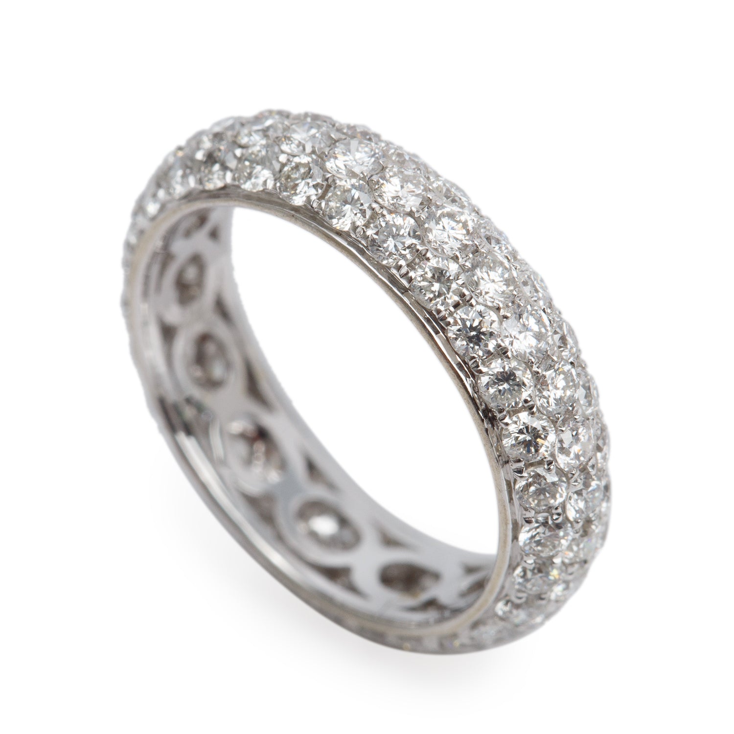 18k White Gold 1.74 tcw. Pave Diamond Eternity Wedding Band Ring, Size 3