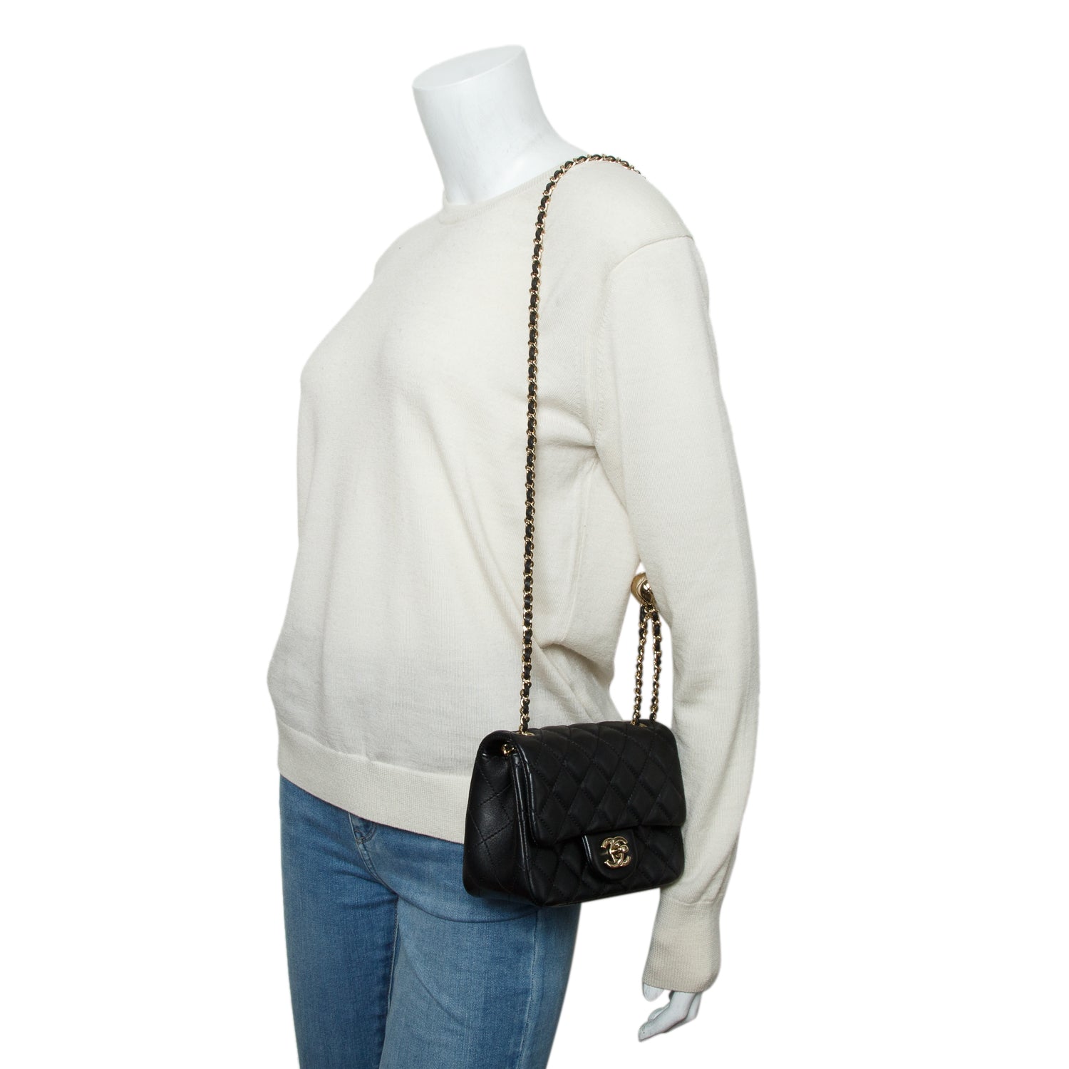 Chanel Black Quilted Lambskin Pearl Crush Square Mini Flap Bag w/ Box