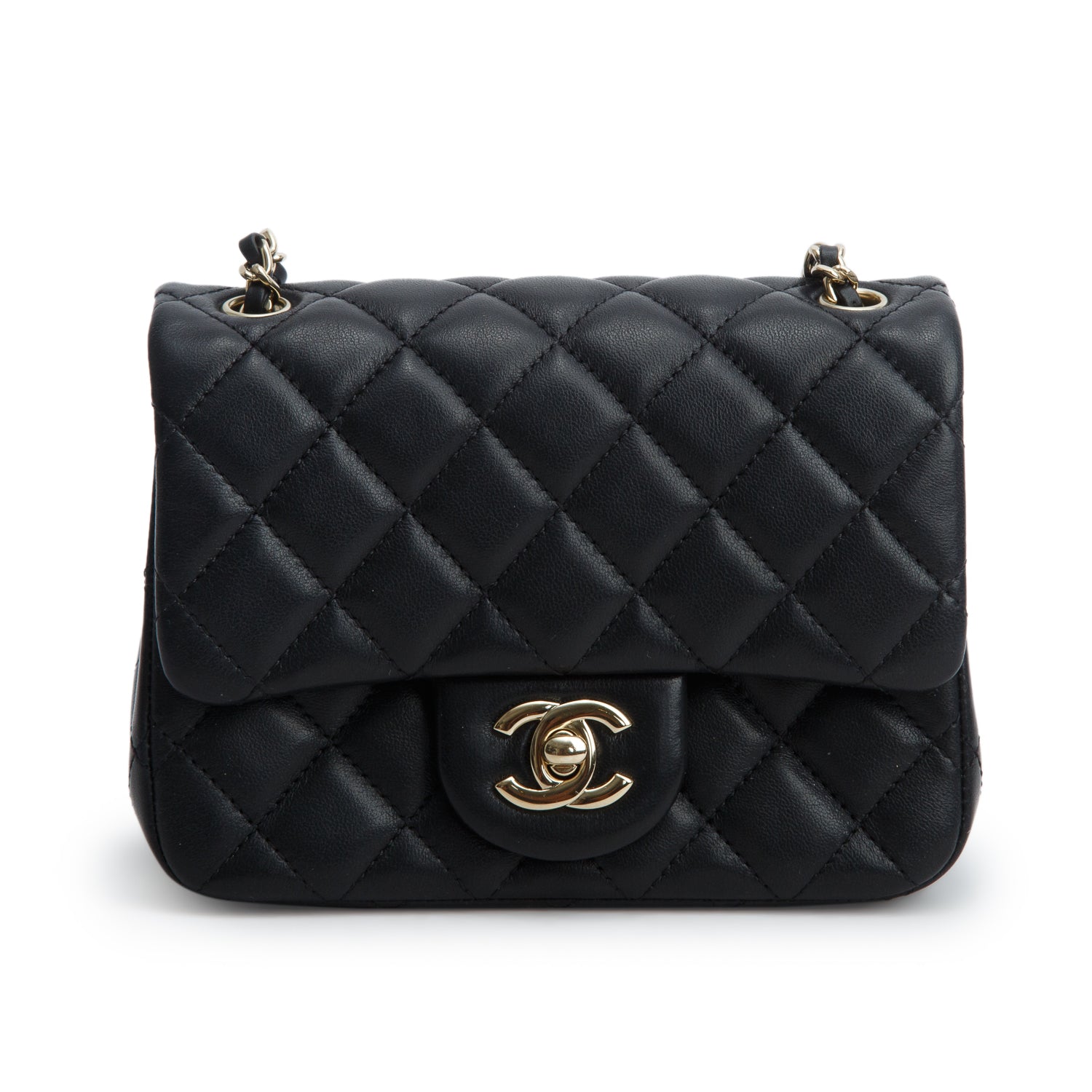 Chanel Black Quilted Lambskin Pearl Crush Square Mini Flap Bag w/ Box