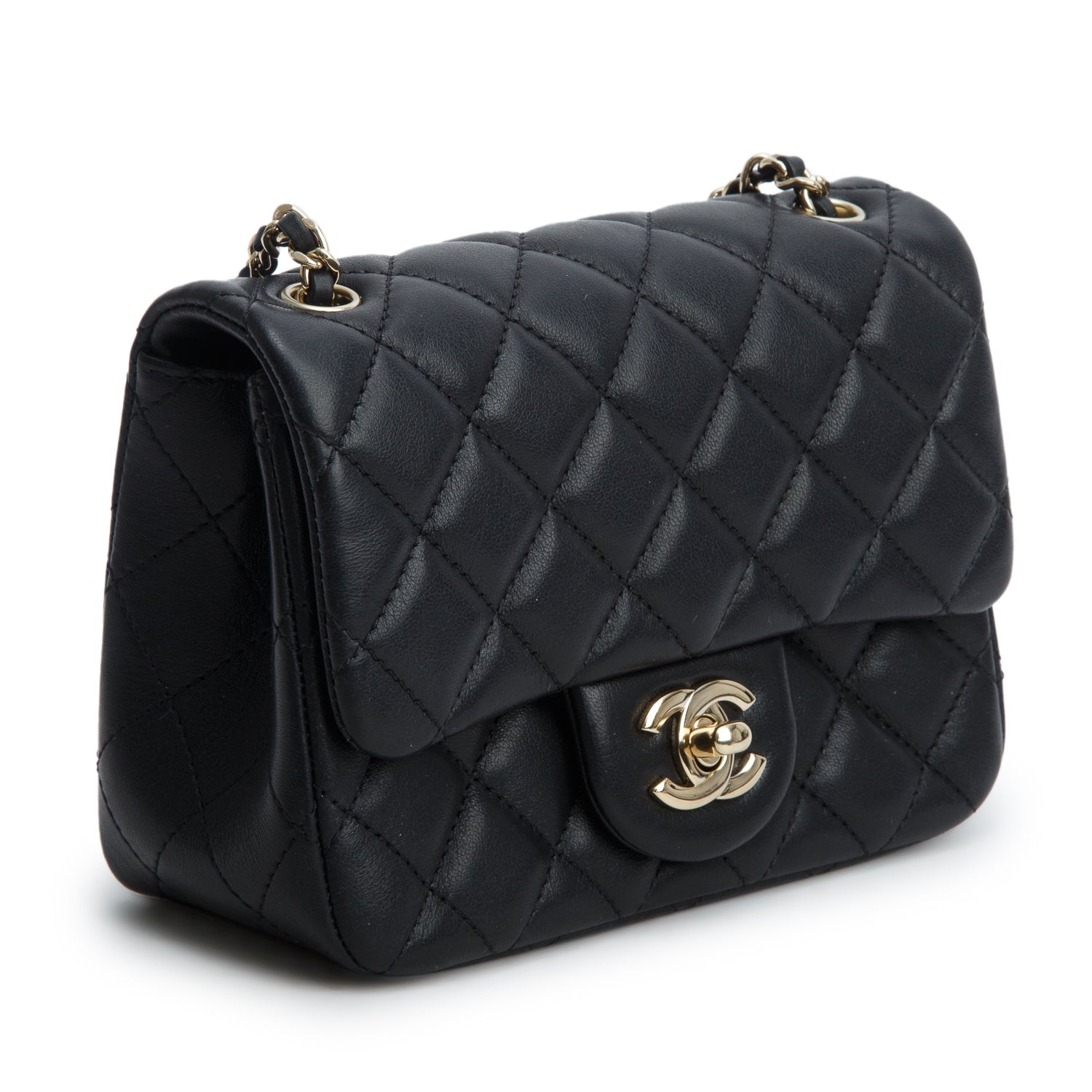 Chanel Black Quilted Lambskin Pearl Crush Square Mini Flap Bag w/ Box