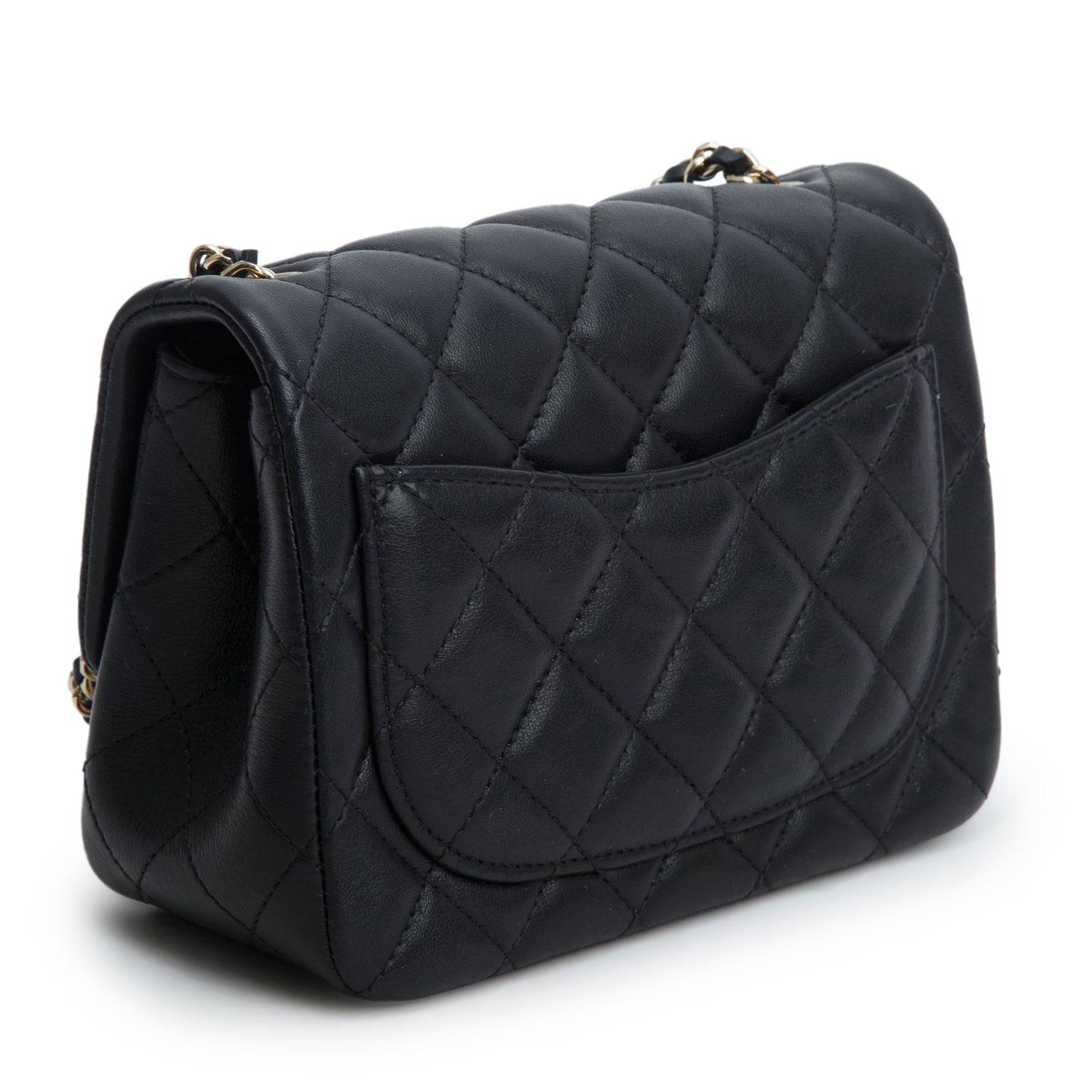 Chanel Black Quilted Lambskin Pearl Crush Square Mini Flap Bag w/ Box