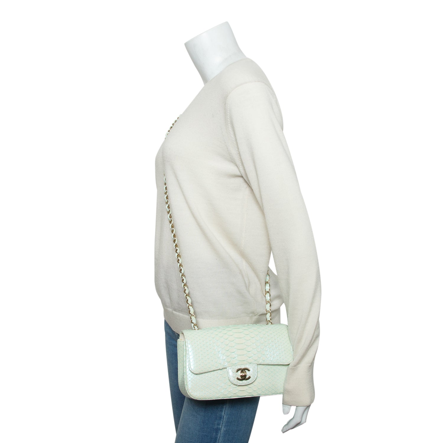 Chanel Green Iridescent Python Mini Single Flap w/ Authenticity Card