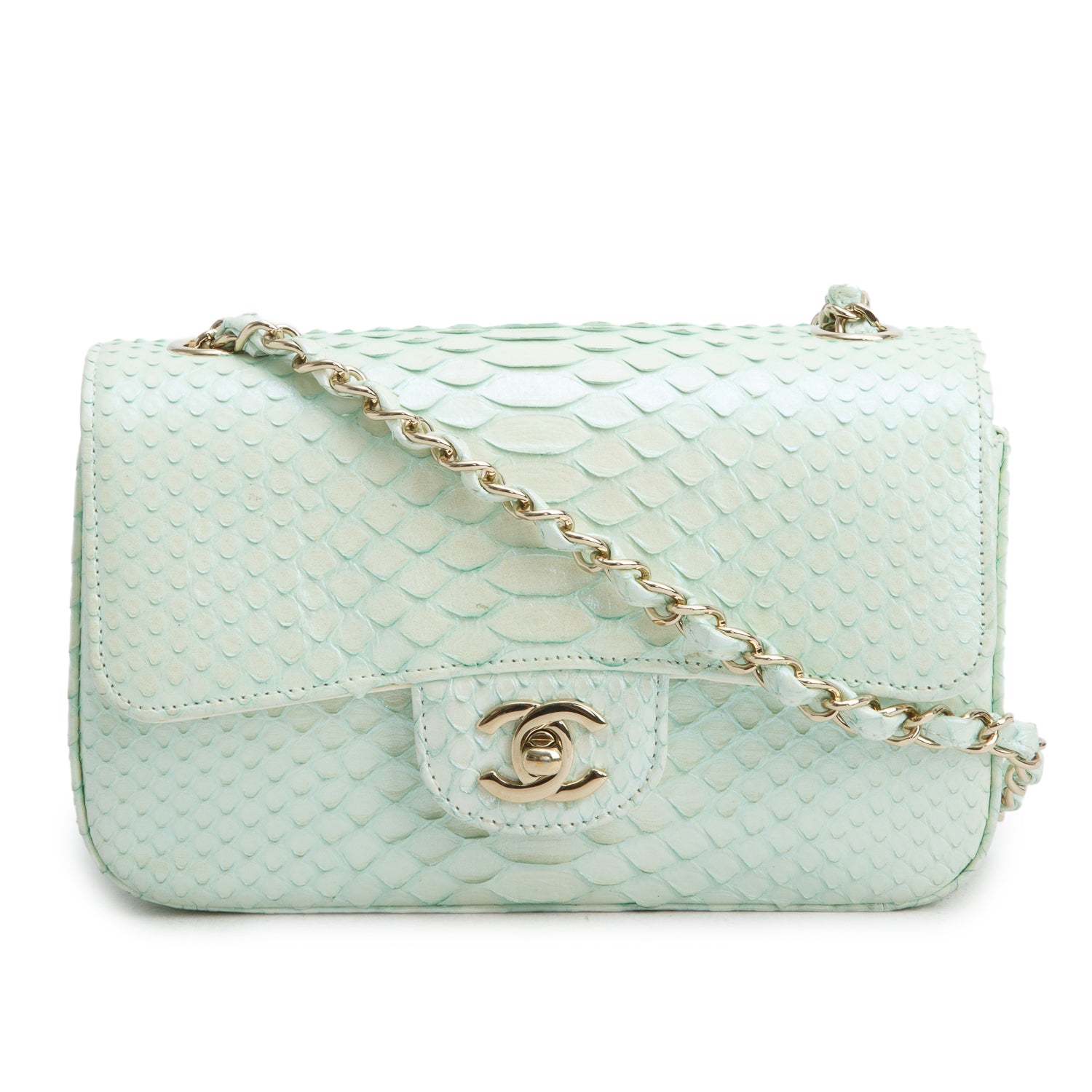 Chanel Green Iridescent Python Mini Single Flap w/ Authenticity Card