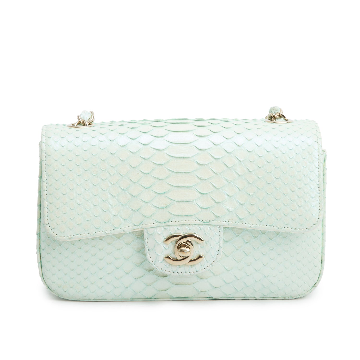 Chanel Green Iridescent Python Mini Single Flap w/ Authenticity Card