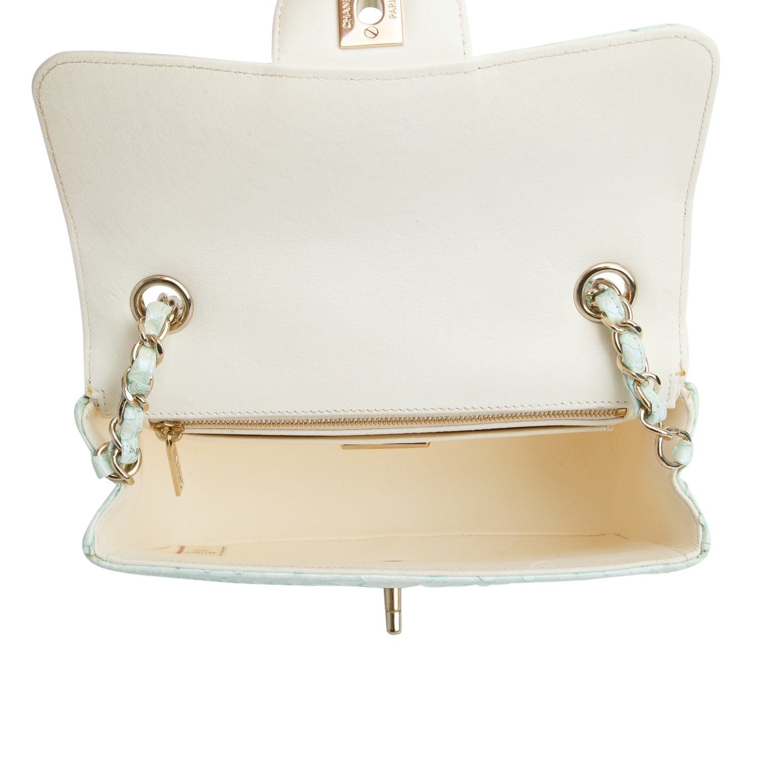 Chanel Green Iridescent Python Mini Single Flap w/ Authenticity Card