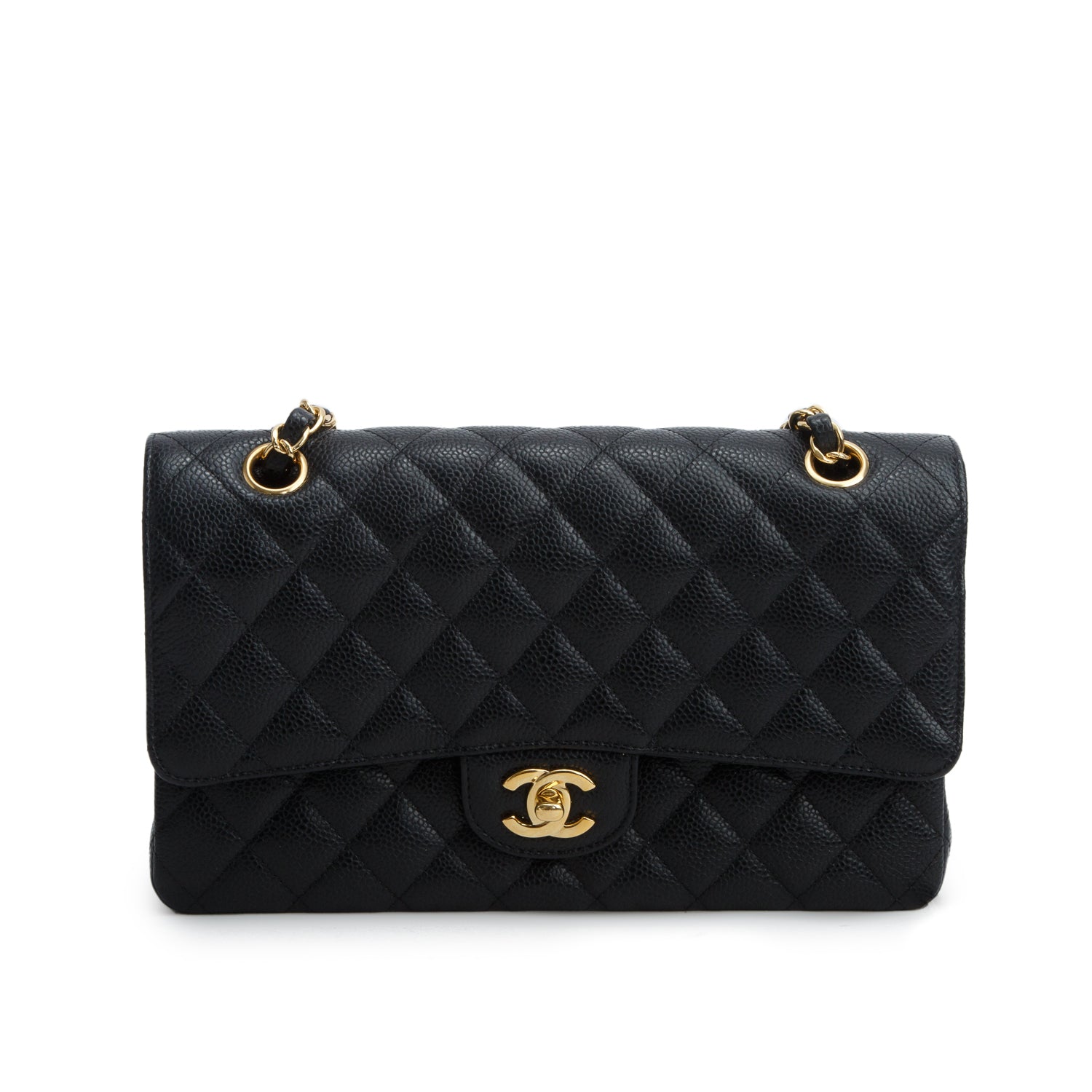 Chanel Black Caviar Leather Classic Medium Double Flap Bag w/ Authenticity Card