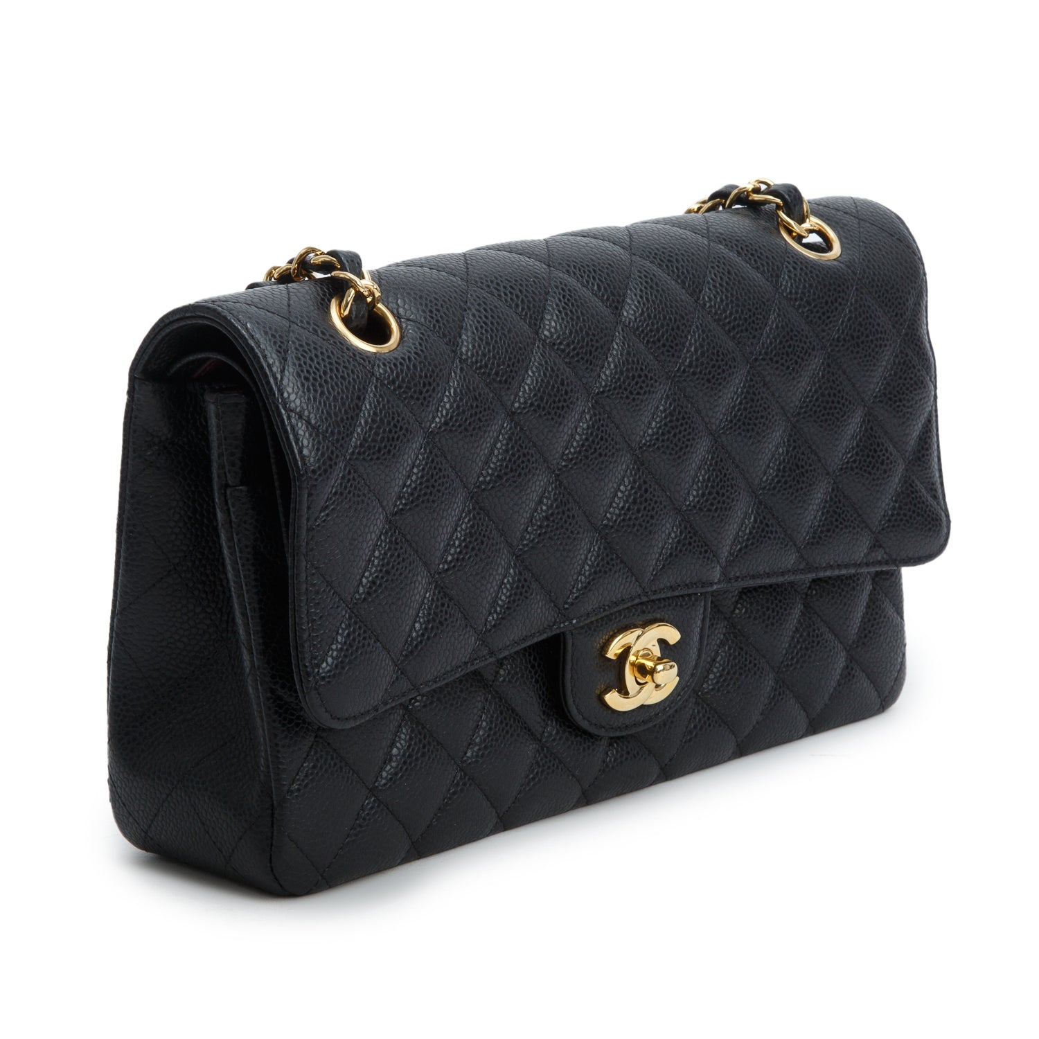 Chanel Black Caviar Leather Classic Medium Double Flap Bag w/ Authenticity Card