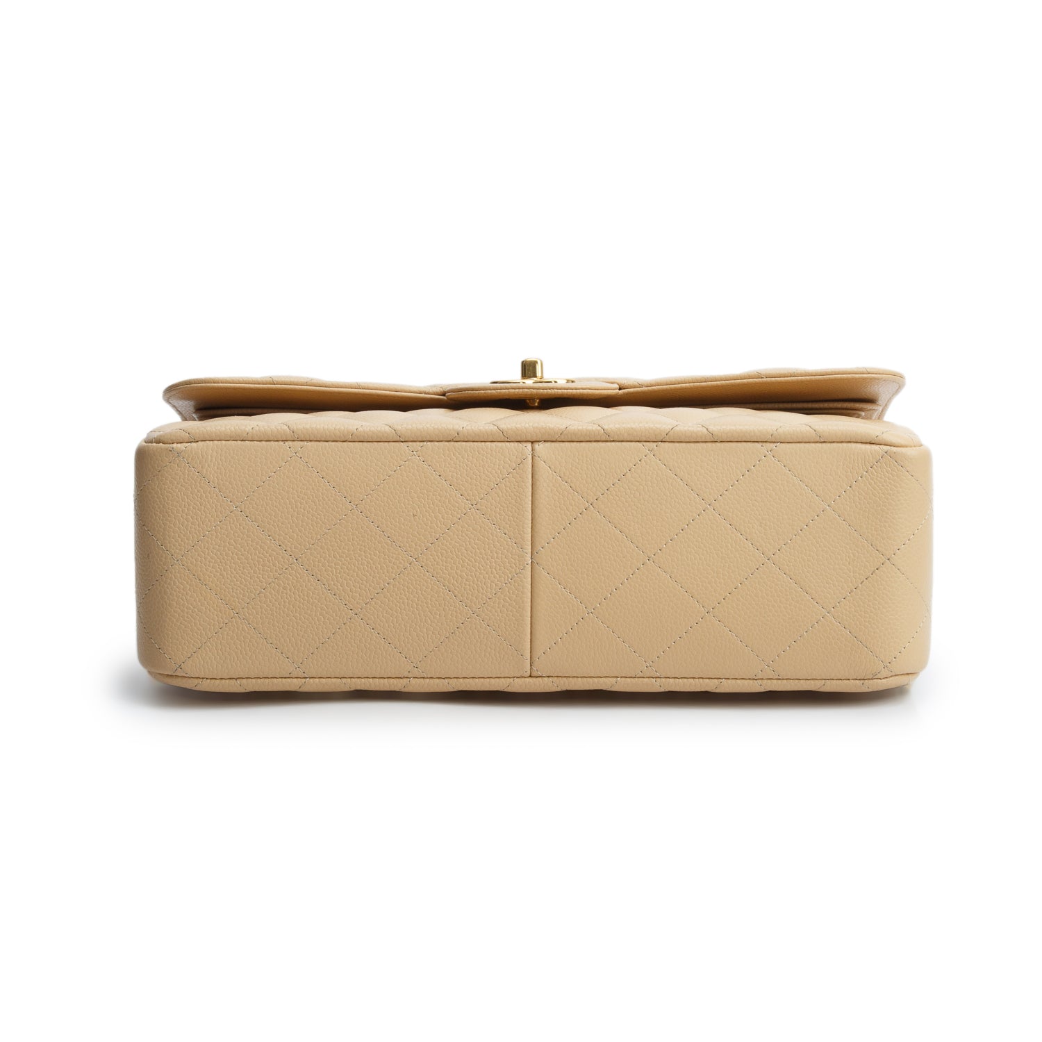 Chanel Beige Quilted Caviar Leather Classic Jumbo Double Flap Bag w/ Box