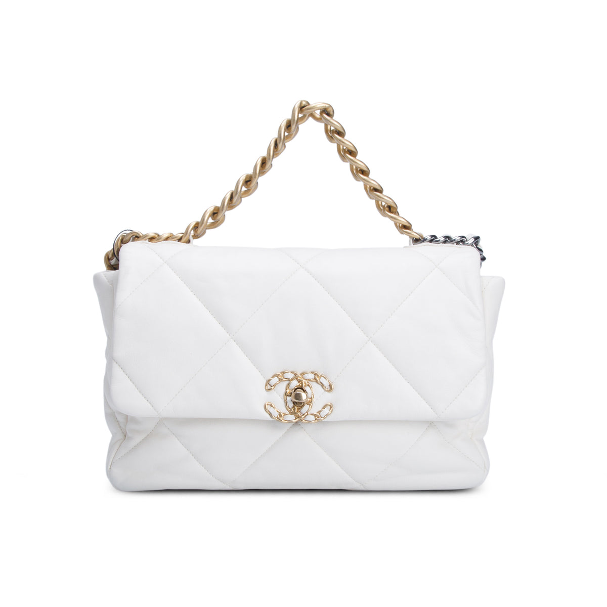 Chanel 2020 White Lambskin Leather Medium 19 Flap Bag w/ Authenticity Card