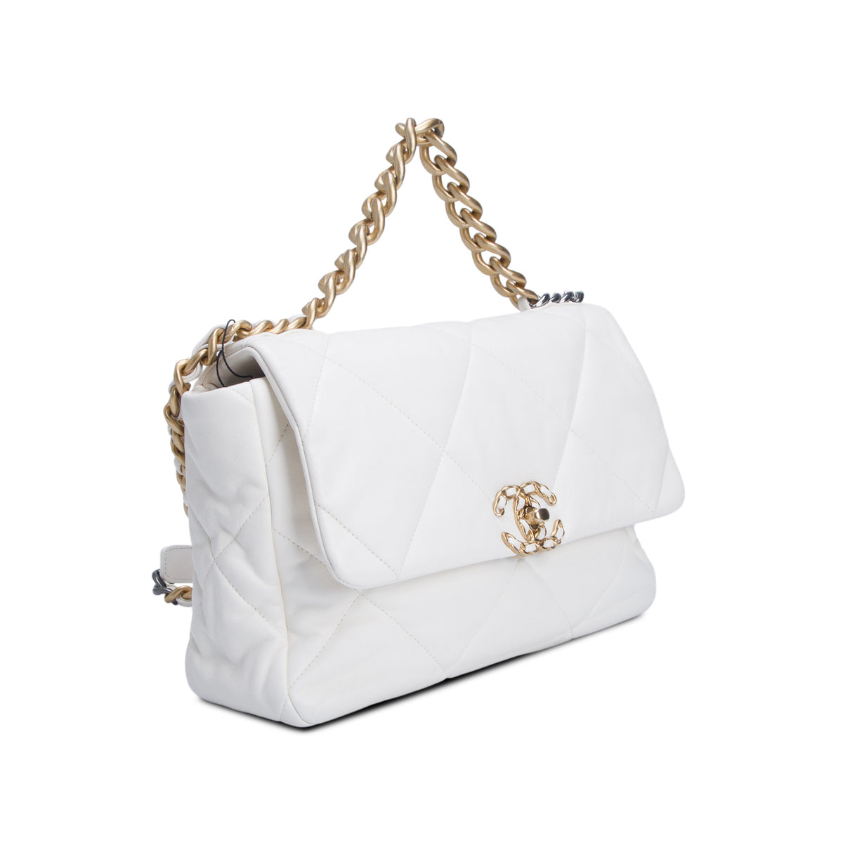Chanel 2020 White Lambskin Leather Medium 19 Flap Bag w/ Authenticity Card