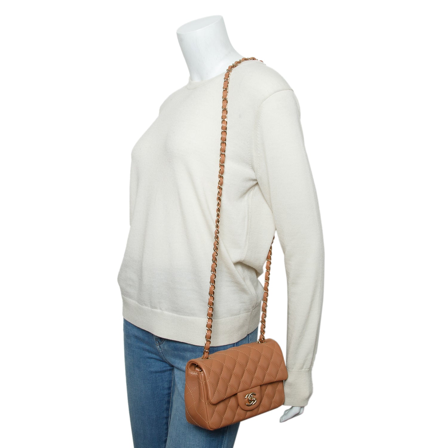 Chanel Brown Lambskin Quilted Leather Mini Rectangular Flap Bag w/ Box