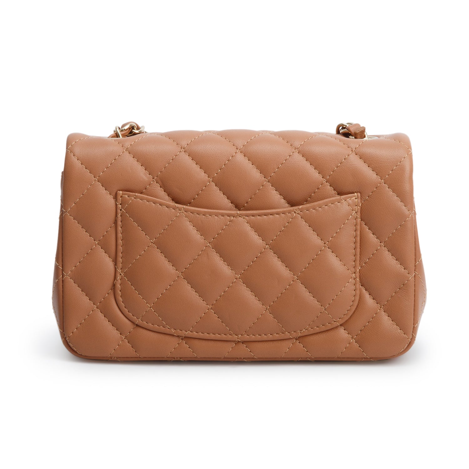 Chanel Brown Lambskin Quilted Leather Mini Rectangular Flap Bag w/ Box