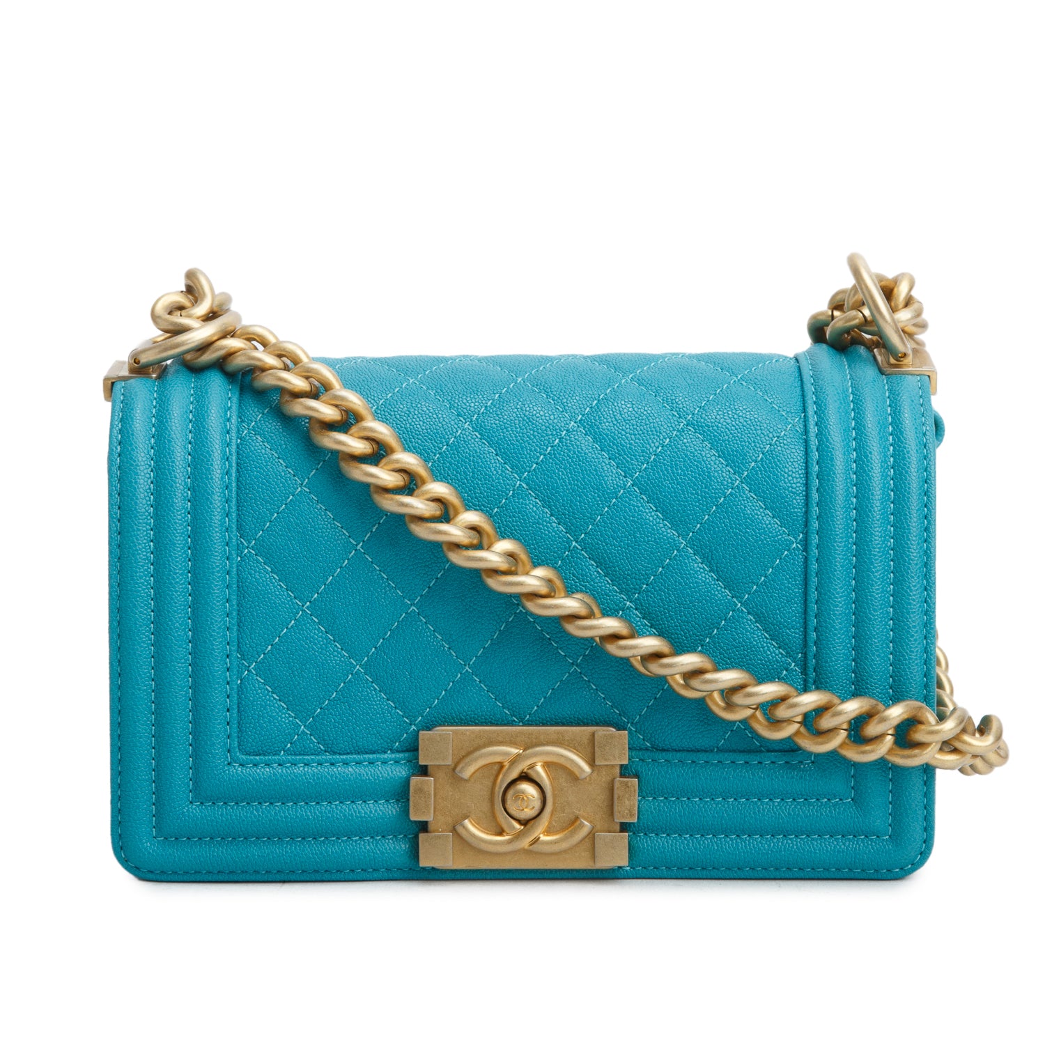 Chanel Teal Caviar Leather Small Boy Bag w/ Authenticity Card
