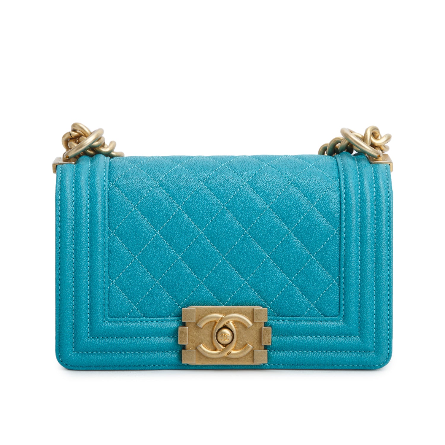 Chanel Teal Caviar Leather Small Boy Bag w/ Authenticity Card