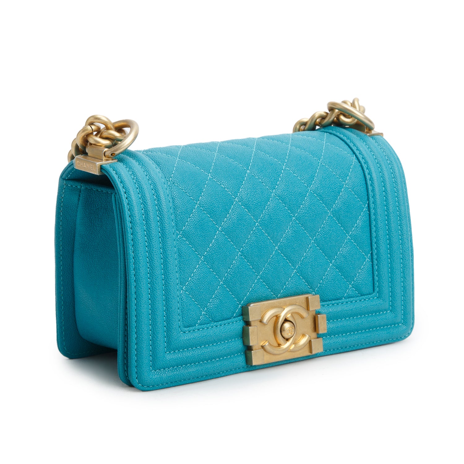 Chanel Teal Caviar Leather Small Boy Bag w/ Authenticity Card