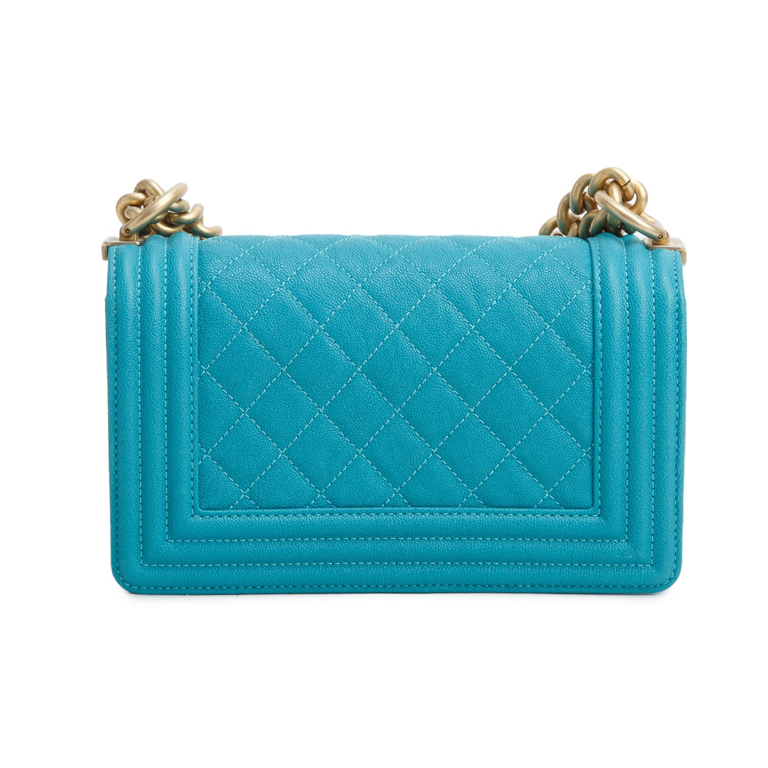 Chanel Teal Caviar Leather Small Boy Bag w/ Authenticity Card