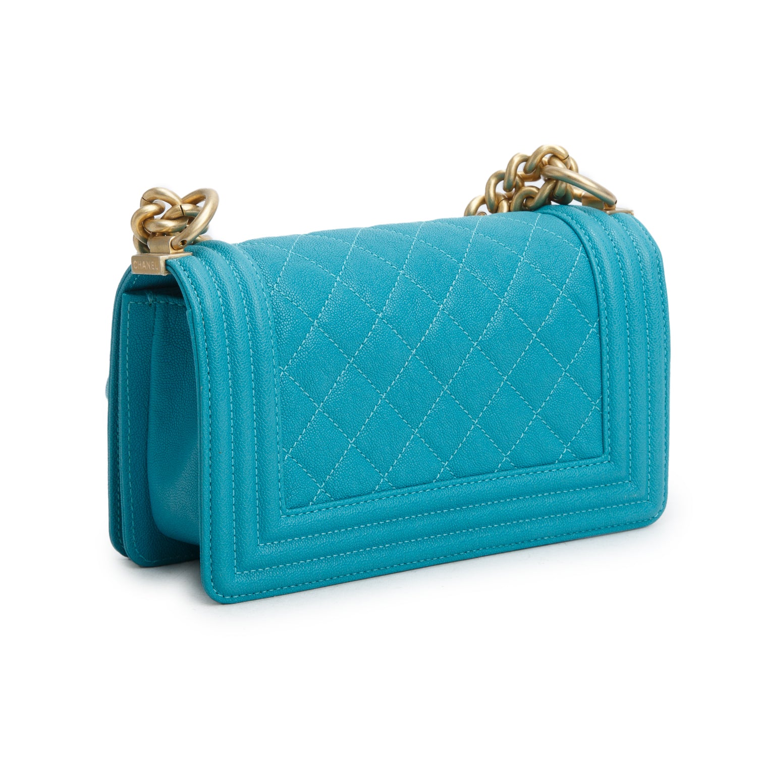 Chanel Teal Caviar Leather Small Boy Bag w/ Authenticity Card