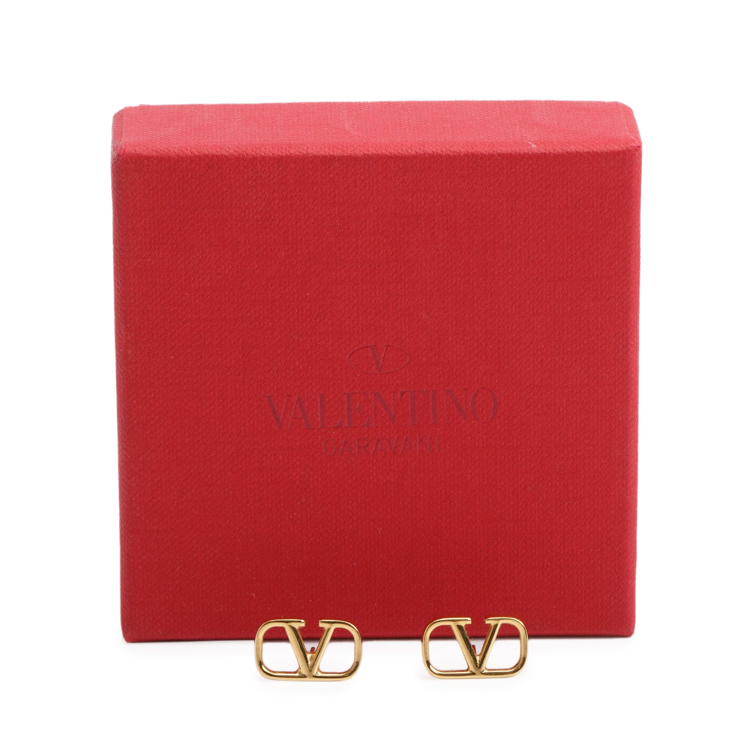 Valentino Gold-Plated VLogo Signature Stud Earrings w/ Box