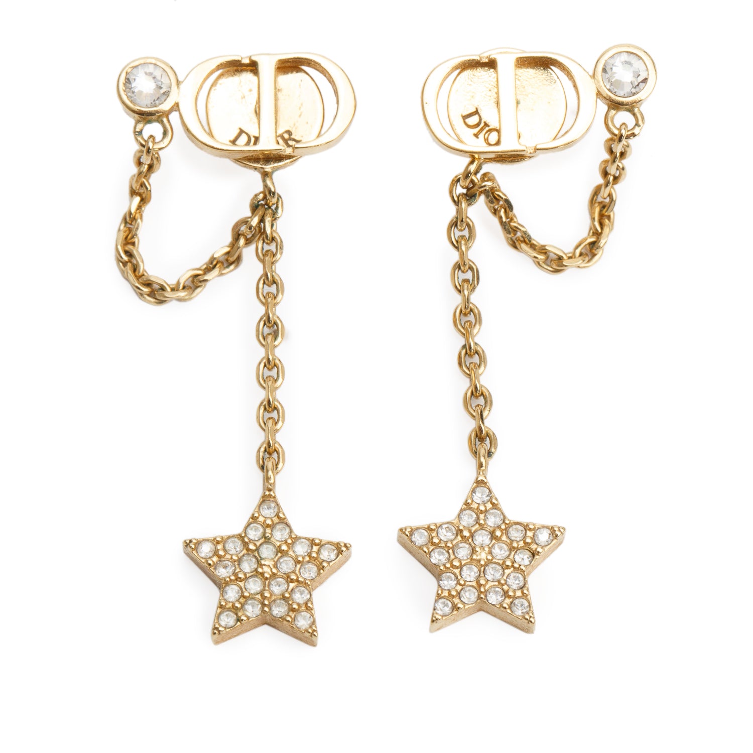 Christian Dior Gold-Plated Crystal Star CD Drop Earrings