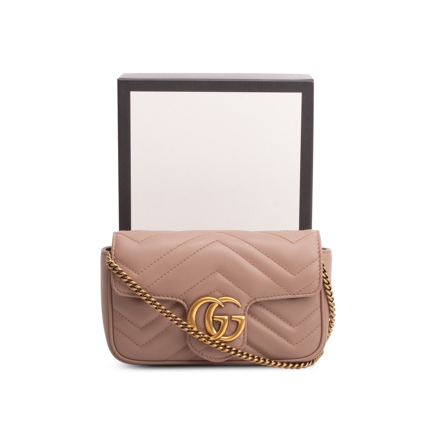 Gucci Pink GG Marmont Matelasse Leather Super Mini Bag w/ Box
