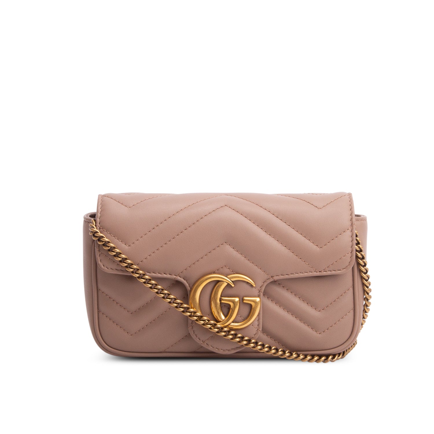 Gucci Pink GG Marmont Matelasse Leather Super Mini Bag w/ Box