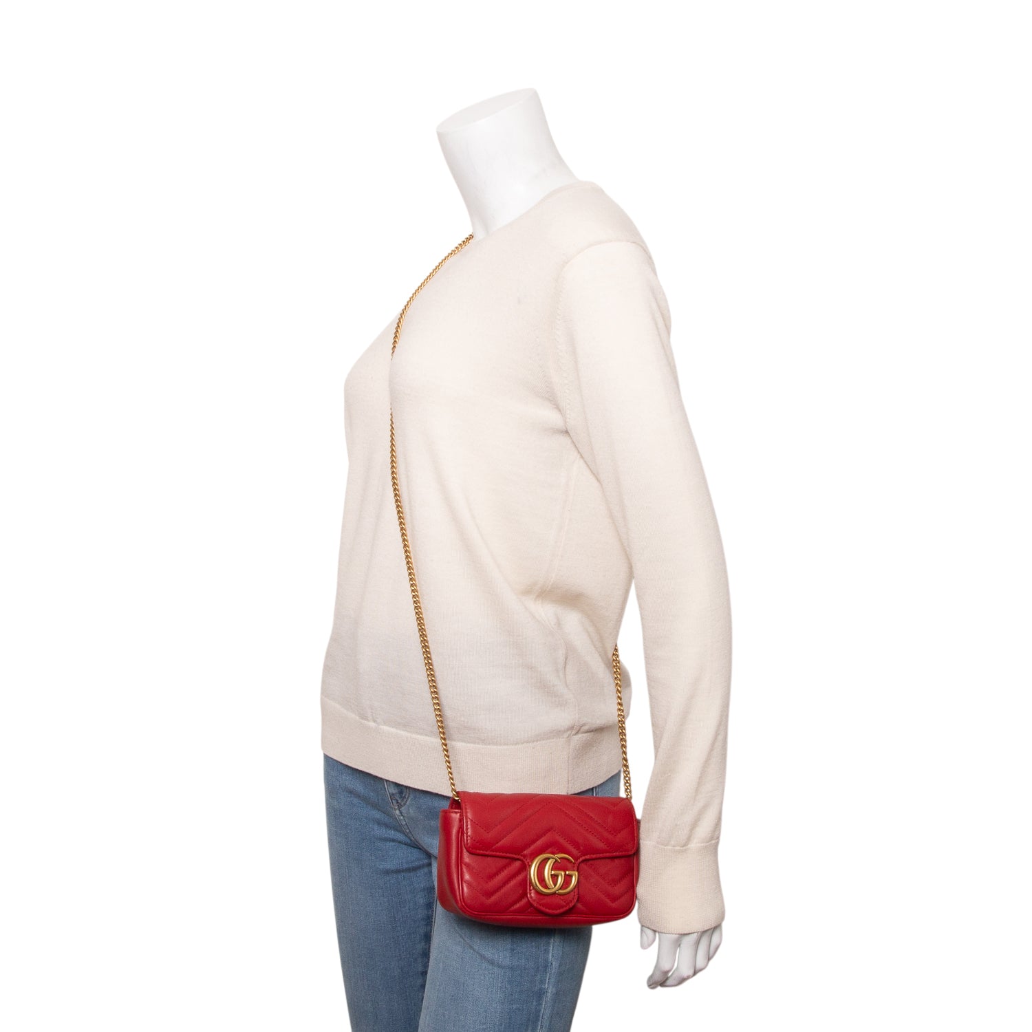 Gucci Red GG Marmont Matelasse Leather Super Mini Bag w/ Box