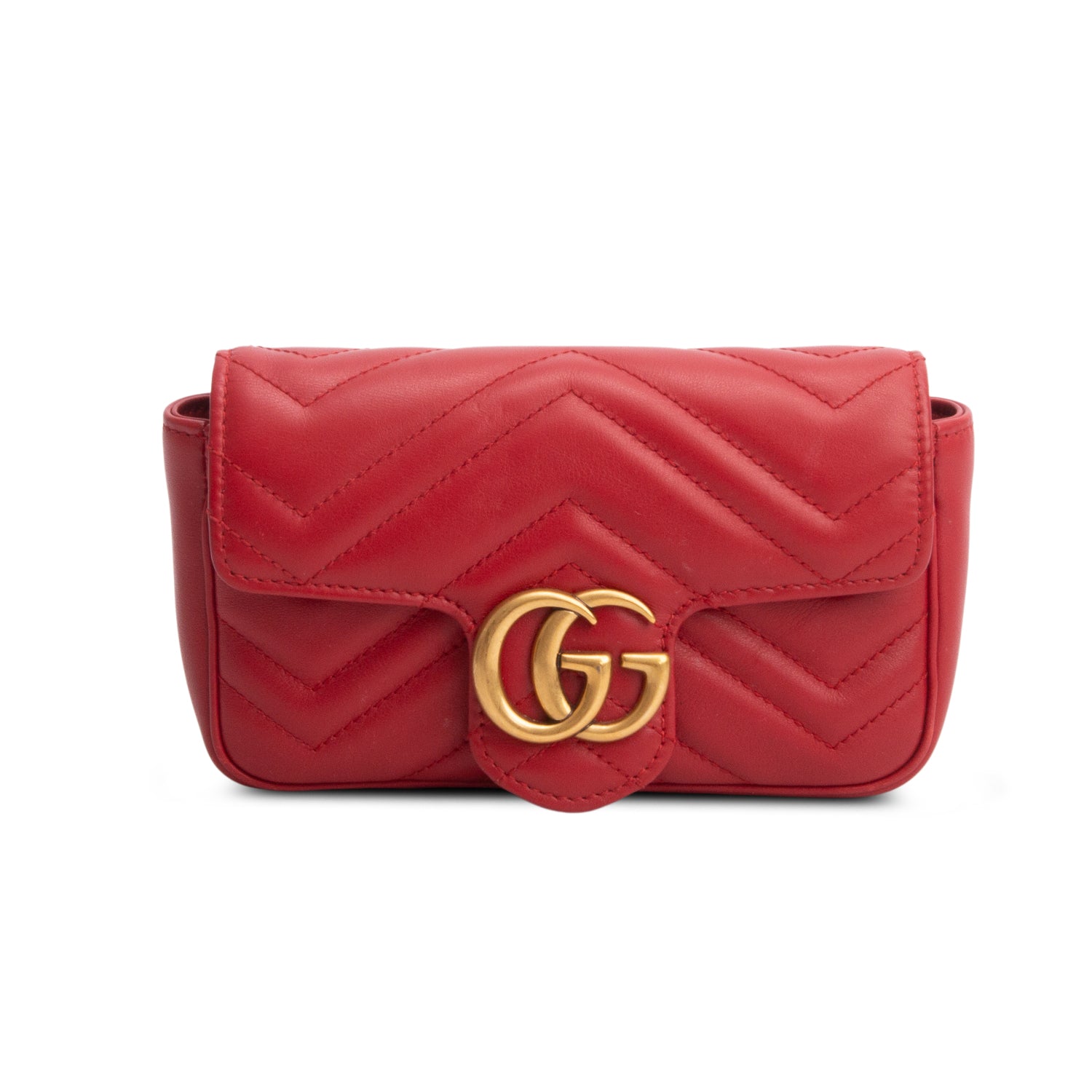Gucci Red GG Marmont Matelasse Leather Super Mini Bag w/ Box