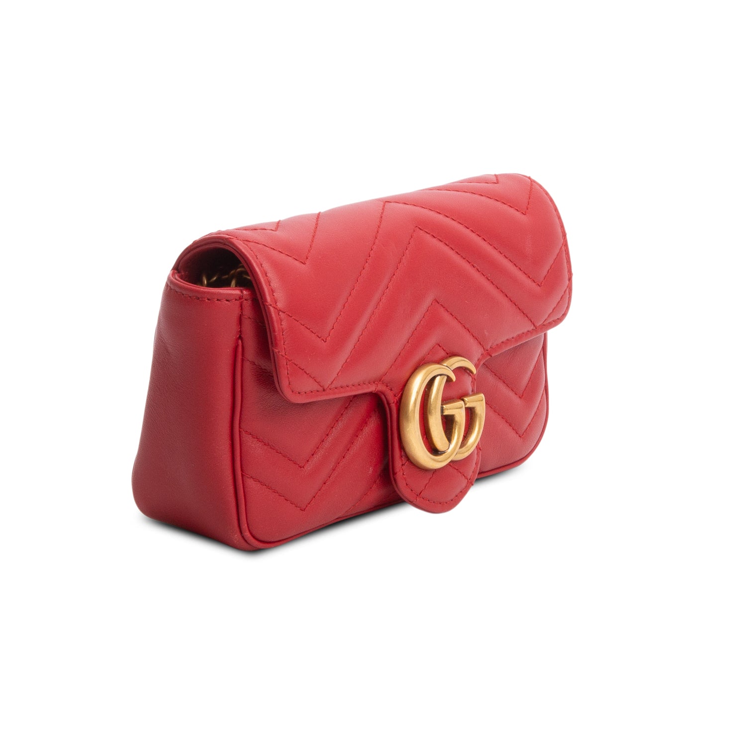 Gucci Red GG Marmont Matelasse Leather Super Mini Bag w/ Box