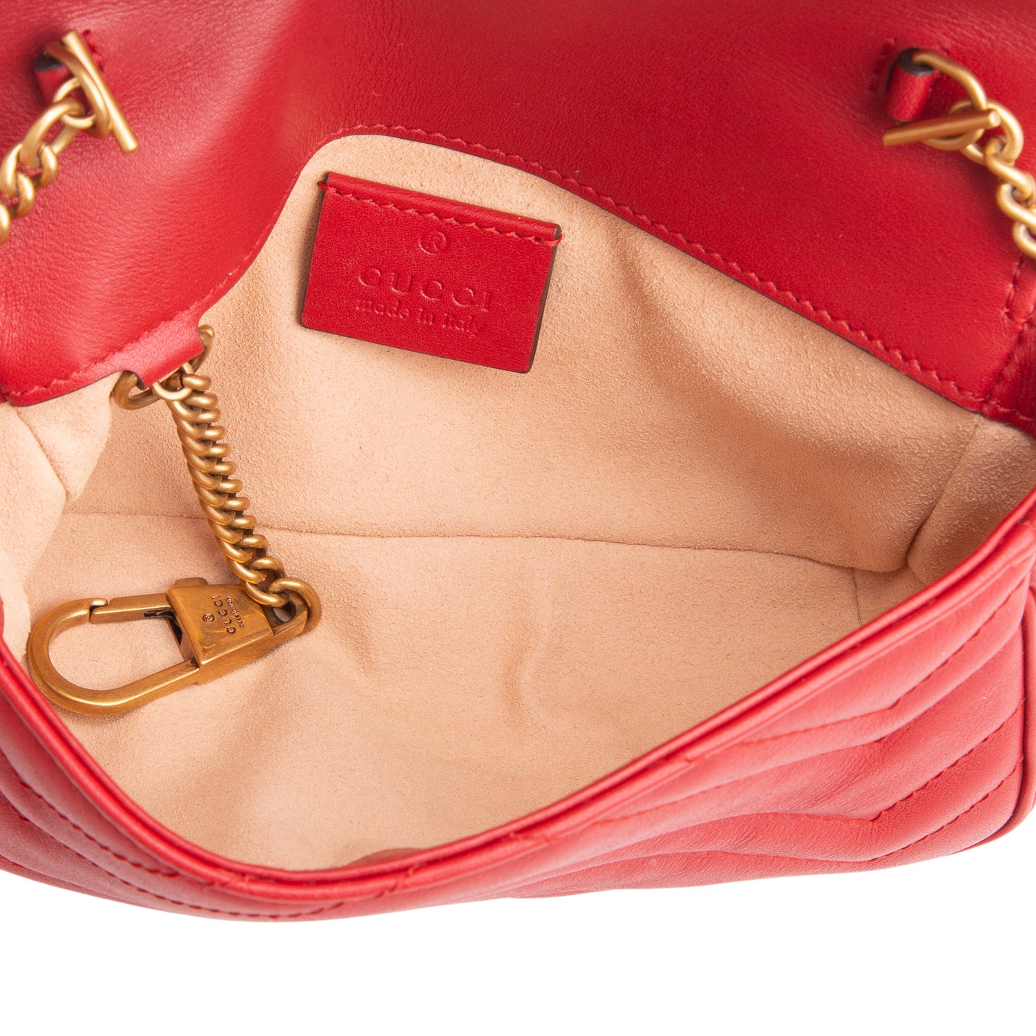 Gucci Red GG Marmont Matelasse Leather Super Mini Bag w/ Box