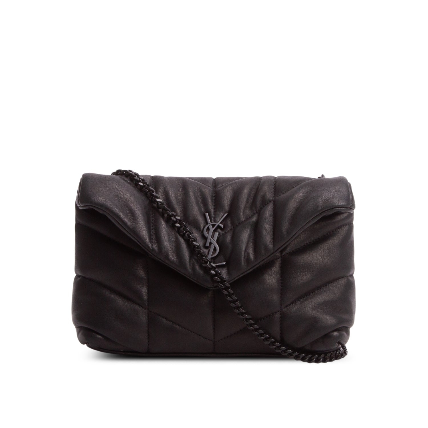 Saint Laurent 2023 Lambskin Quilted Toy Loulou Puffer Monogram Monochrome Chain Satchel