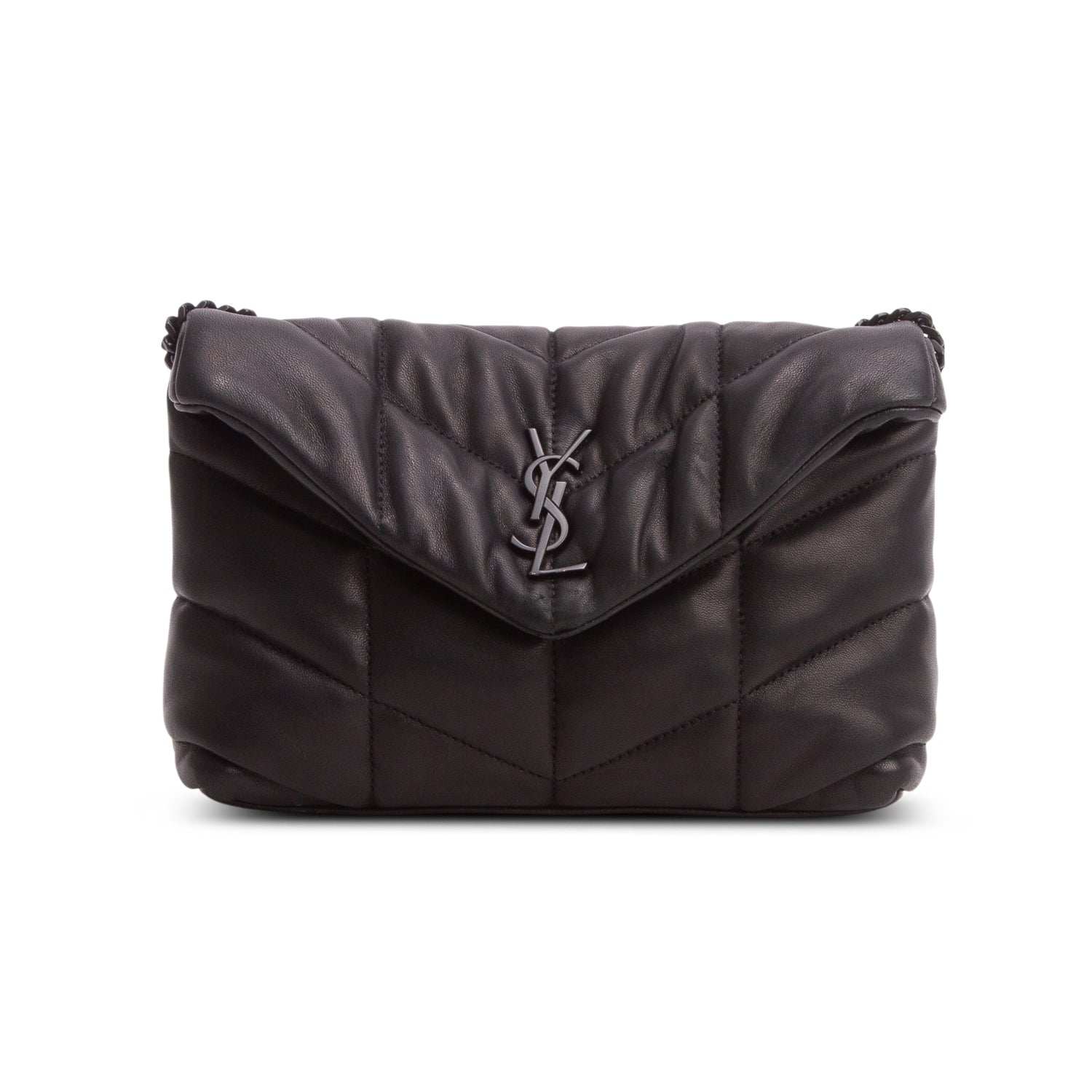 Saint Laurent 2023 Lambskin Quilted Toy Loulou Puffer Monogram Monochrome Chain Satchel
