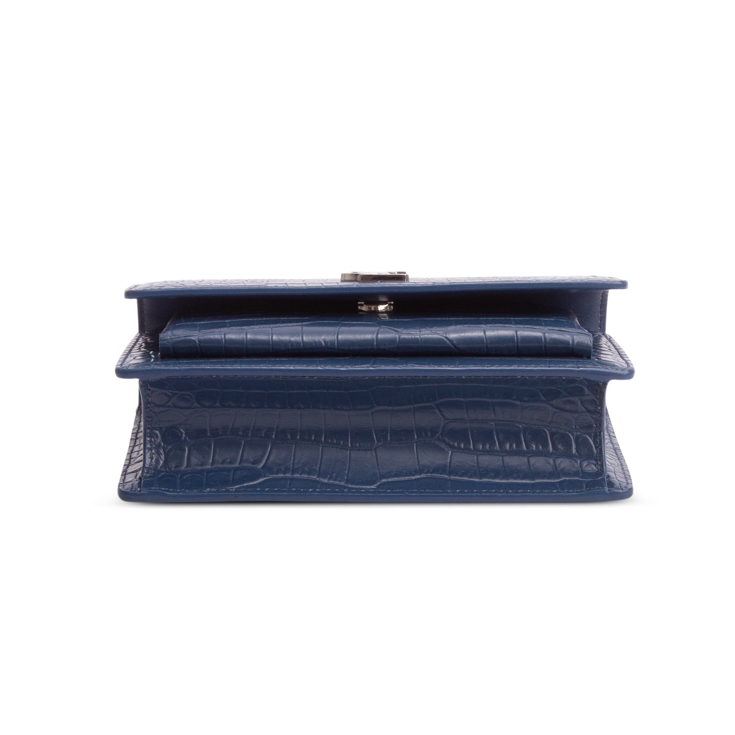 Saint Laurent Blue Crocodile Embossed Sunset Chain Wallet