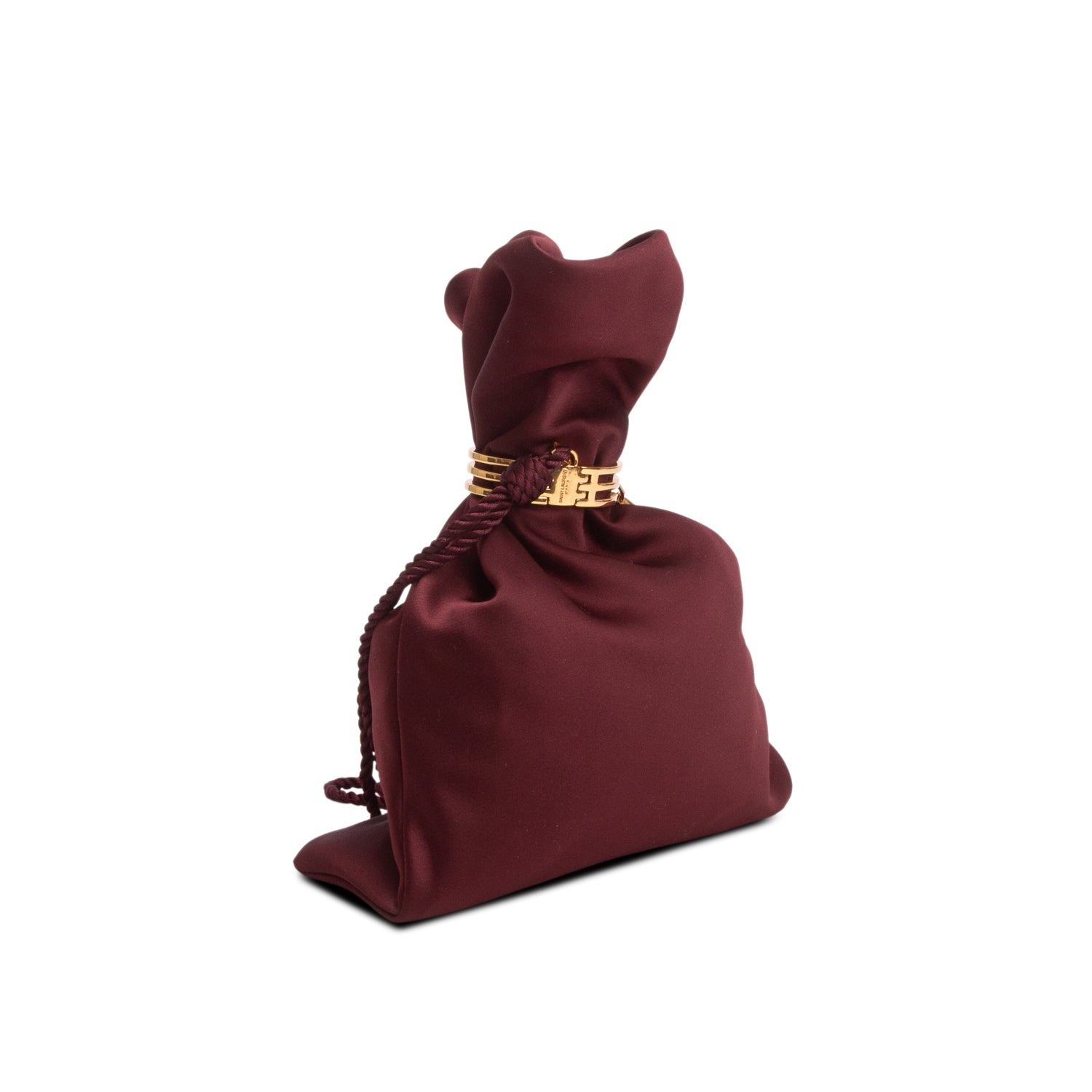 Saint Laurent 2024 Burgundy Satin Evening Pouch w/ Box