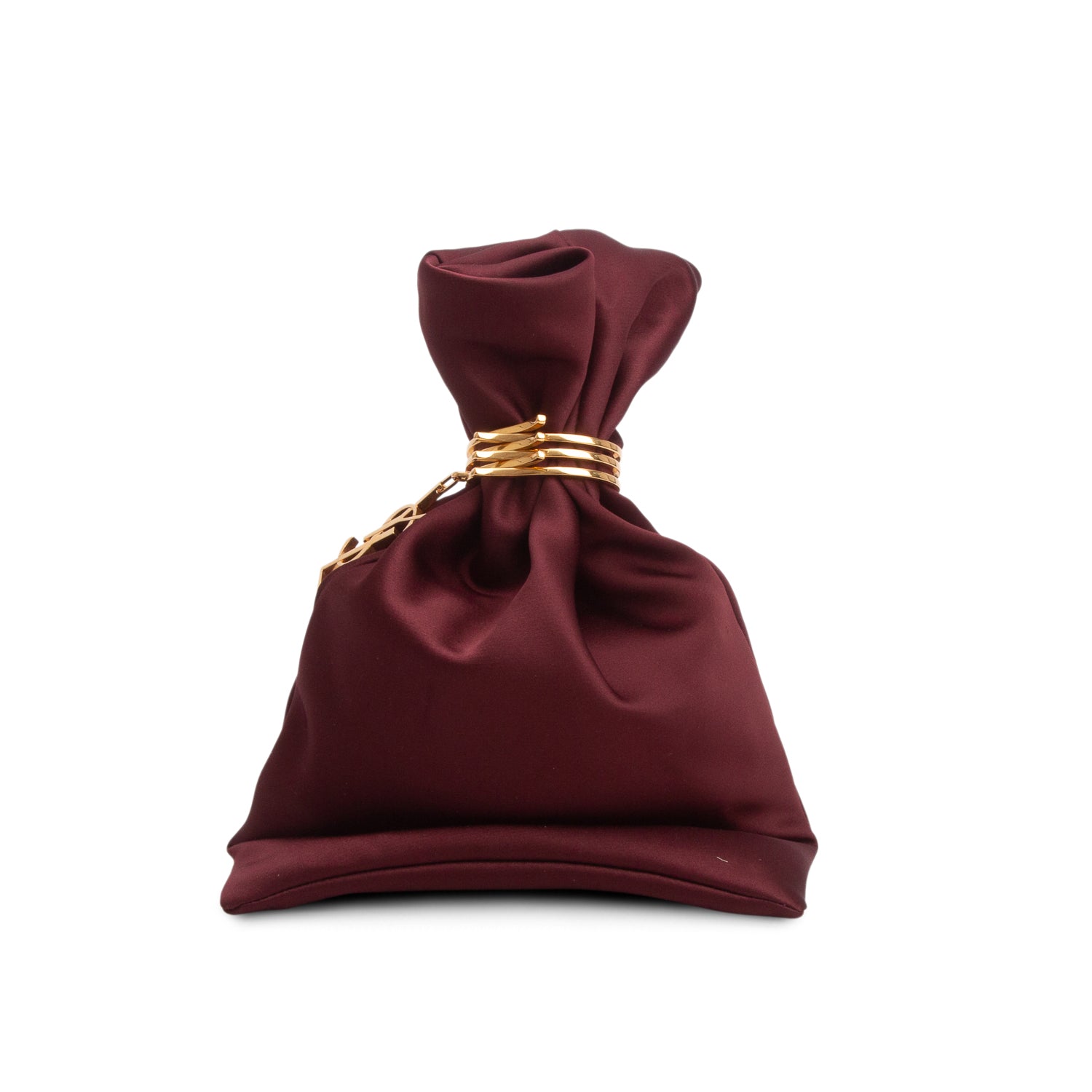 Saint Laurent 2024 Burgundy Satin Evening Pouch w/ Box