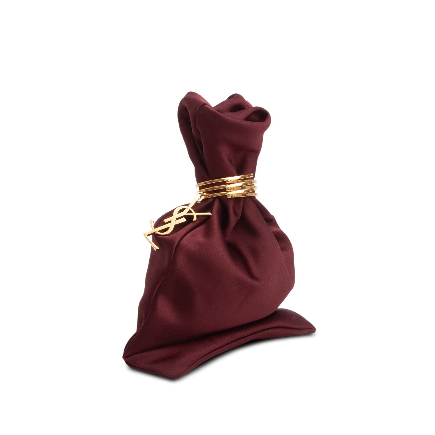 Saint Laurent 2024 Burgundy Satin Evening Pouch w/ Box