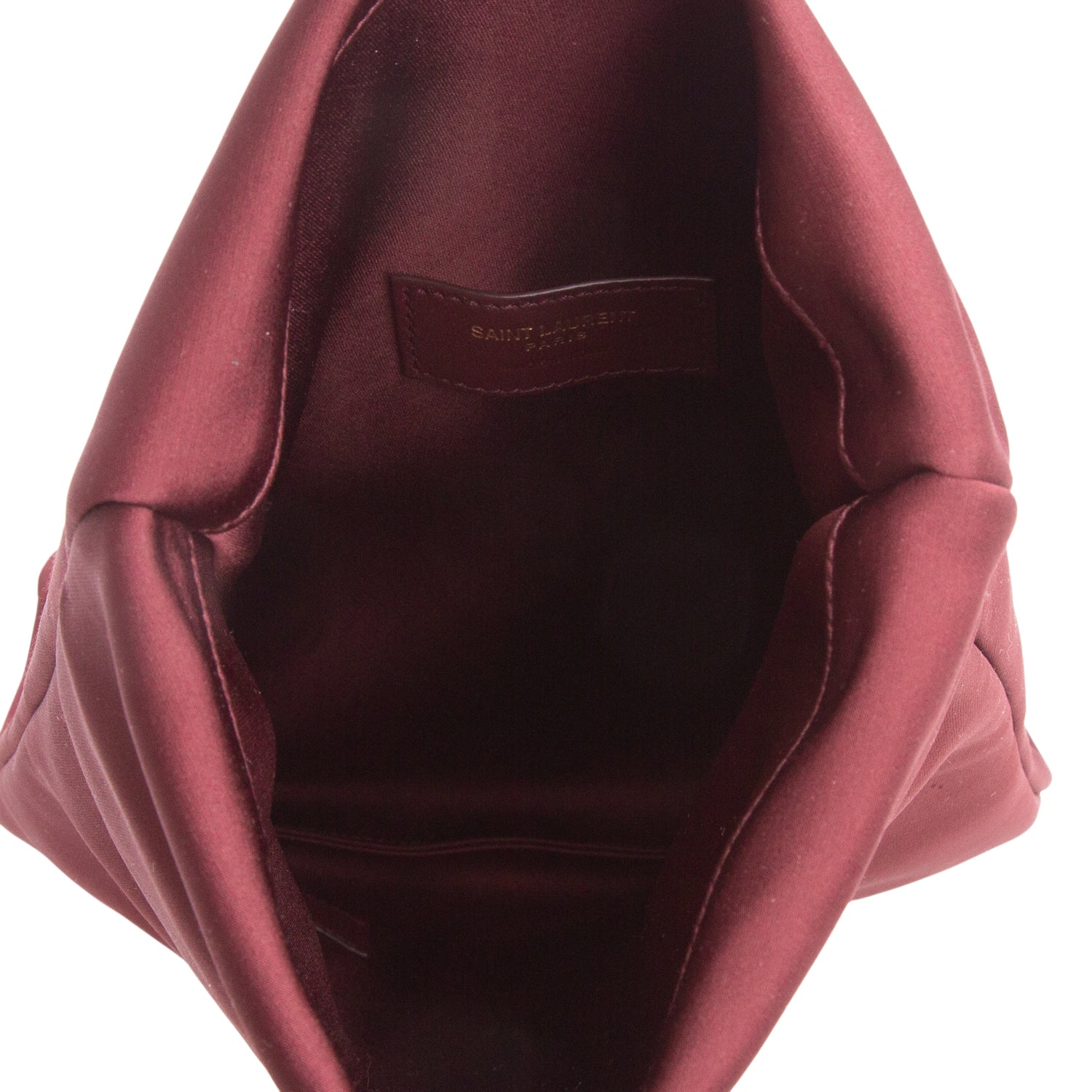 Saint Laurent 2024 Burgundy Satin Evening Pouch w/ Box