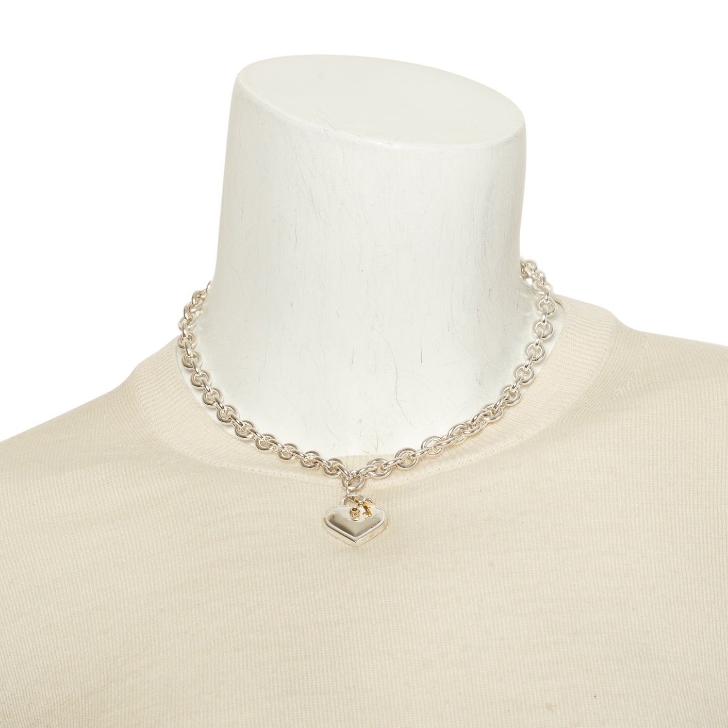 Tiffany & Co. Vintage Sterling Silver & 18k Yellow Gold Heart Lock & Key Pendant Necklace w/ Box