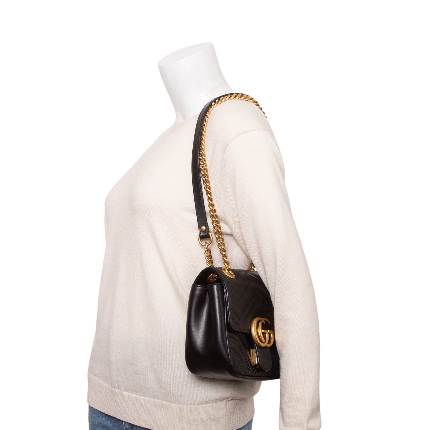Gucci Black Calfskin Matelasse Mini GG Marmont Square Shoulder Bag