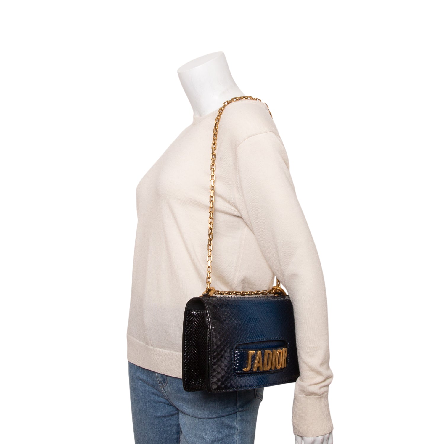 Christian Dior Navy Python Medium J'adior Chain Flap Bag
