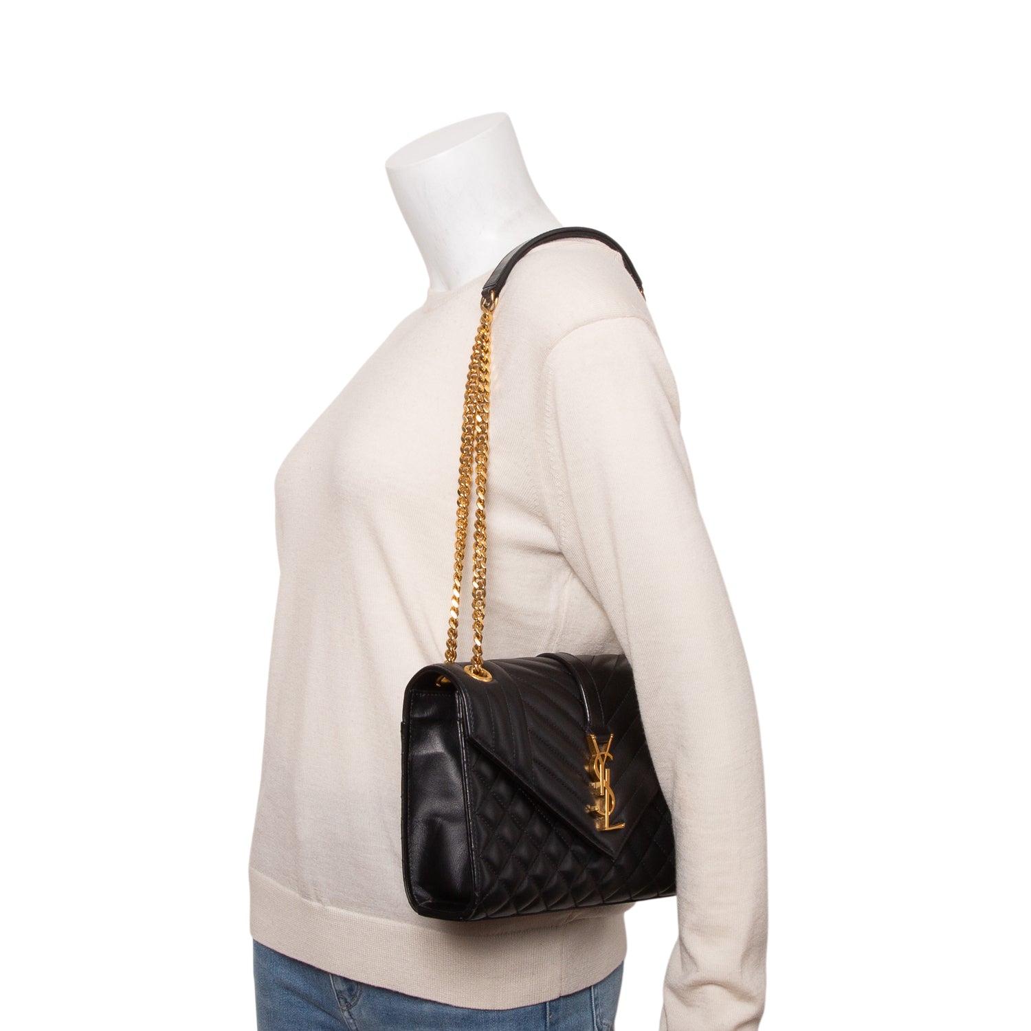 Saint Laurent 2021 Black Lambskin Matelasse Medium Triquilt Monogram Satchel