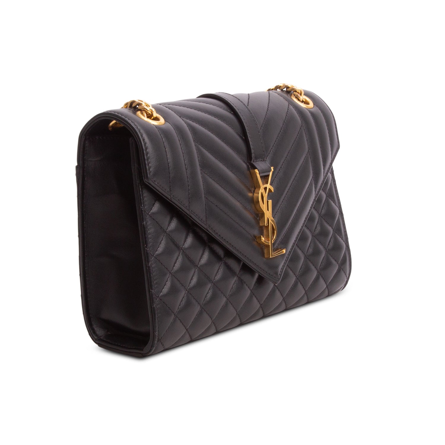 Saint Laurent 2021 Black Lambskin Matelasse Medium Triquilt Monogram Satchel