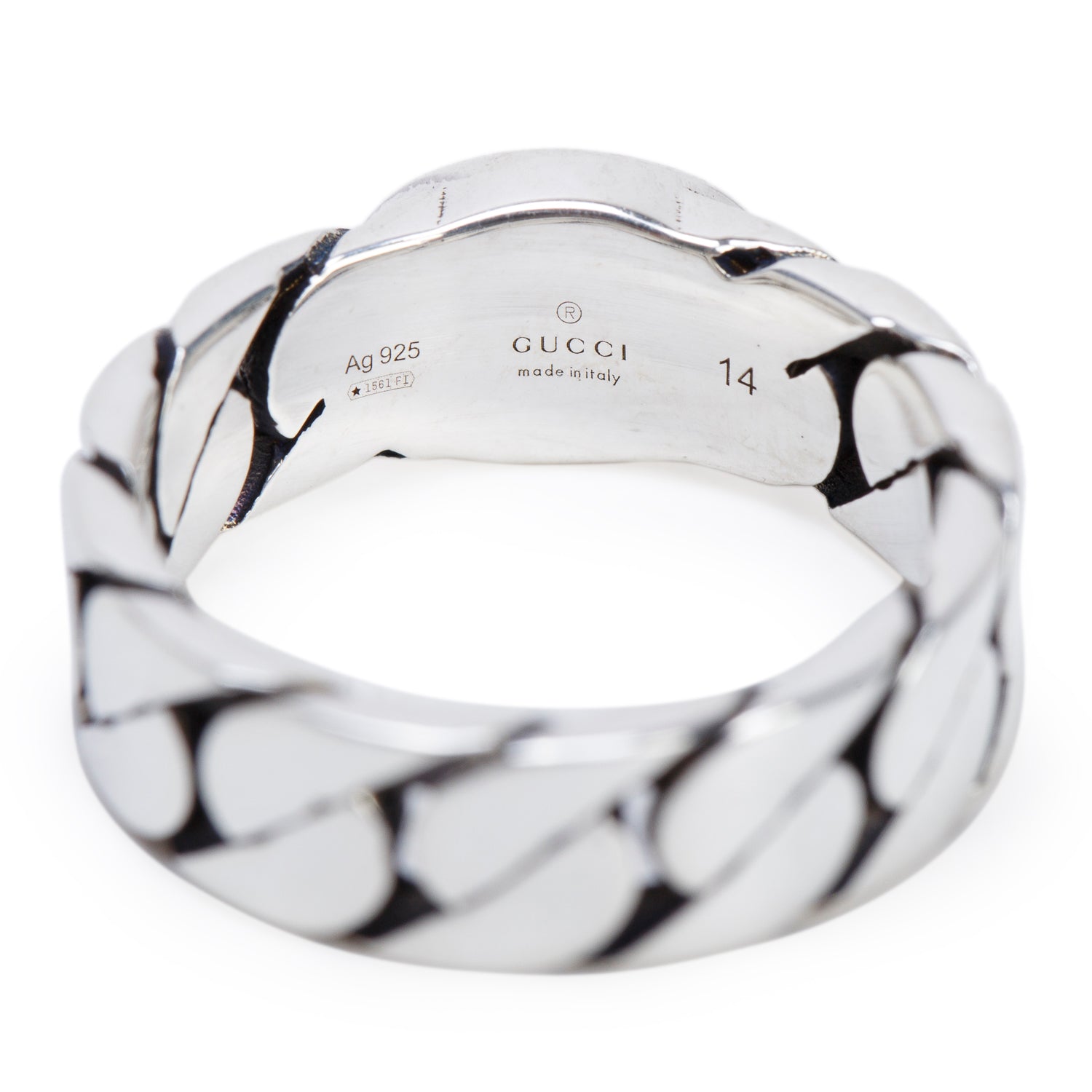 Gucci Sterling Silver Enamel G Link Ring, Size 14 6.5