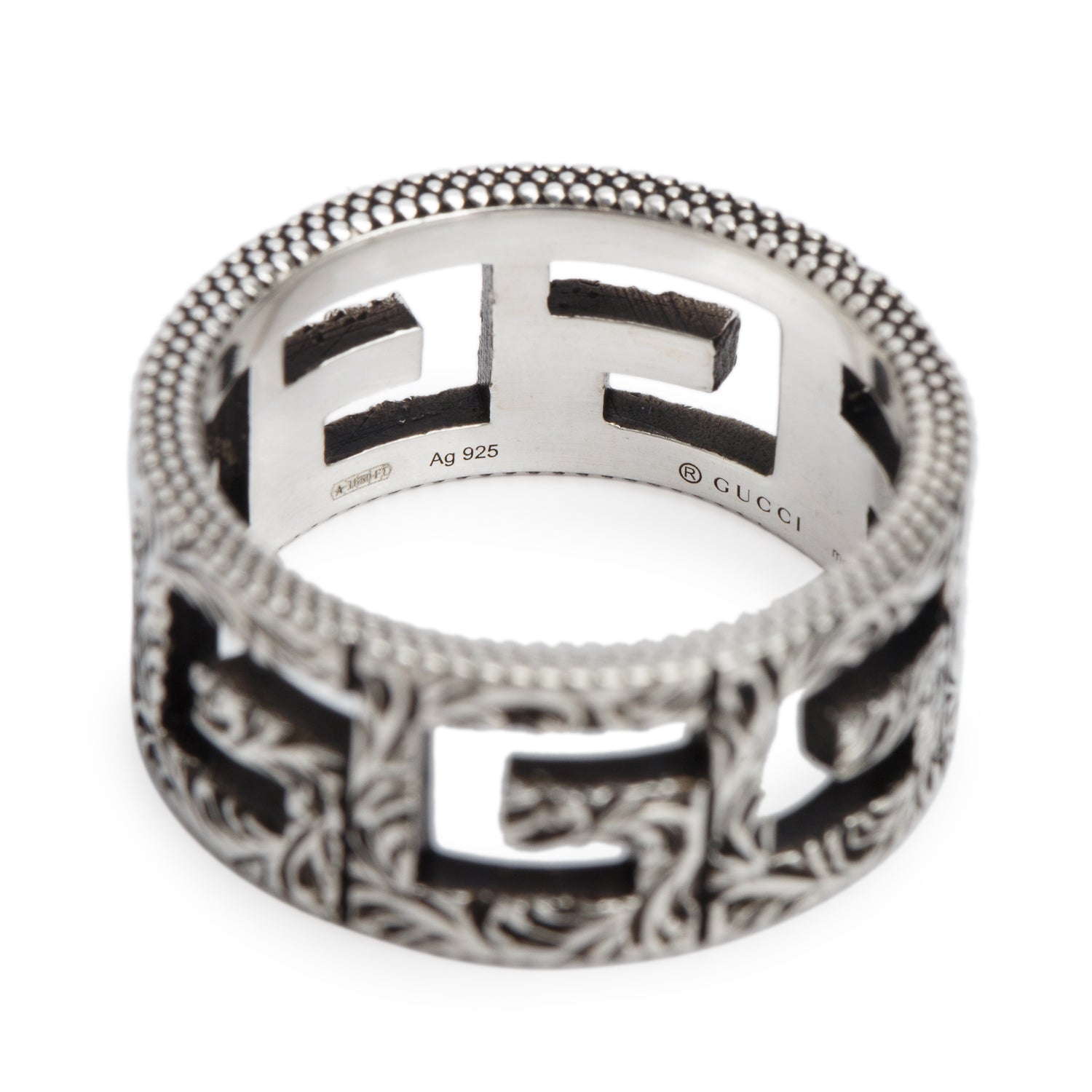Gucci Sterling Silver Square G Wide Band Ring, Size 21 9.25