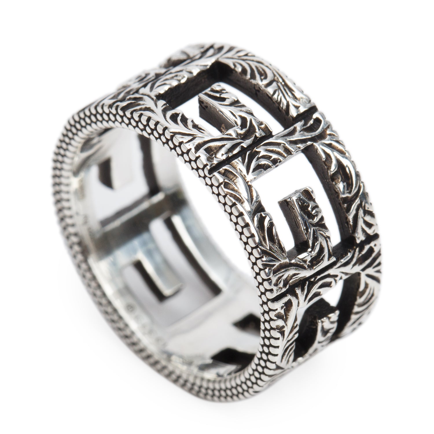 Gucci Sterling Silver Square G Wide Band Ring, Size 21 9.25