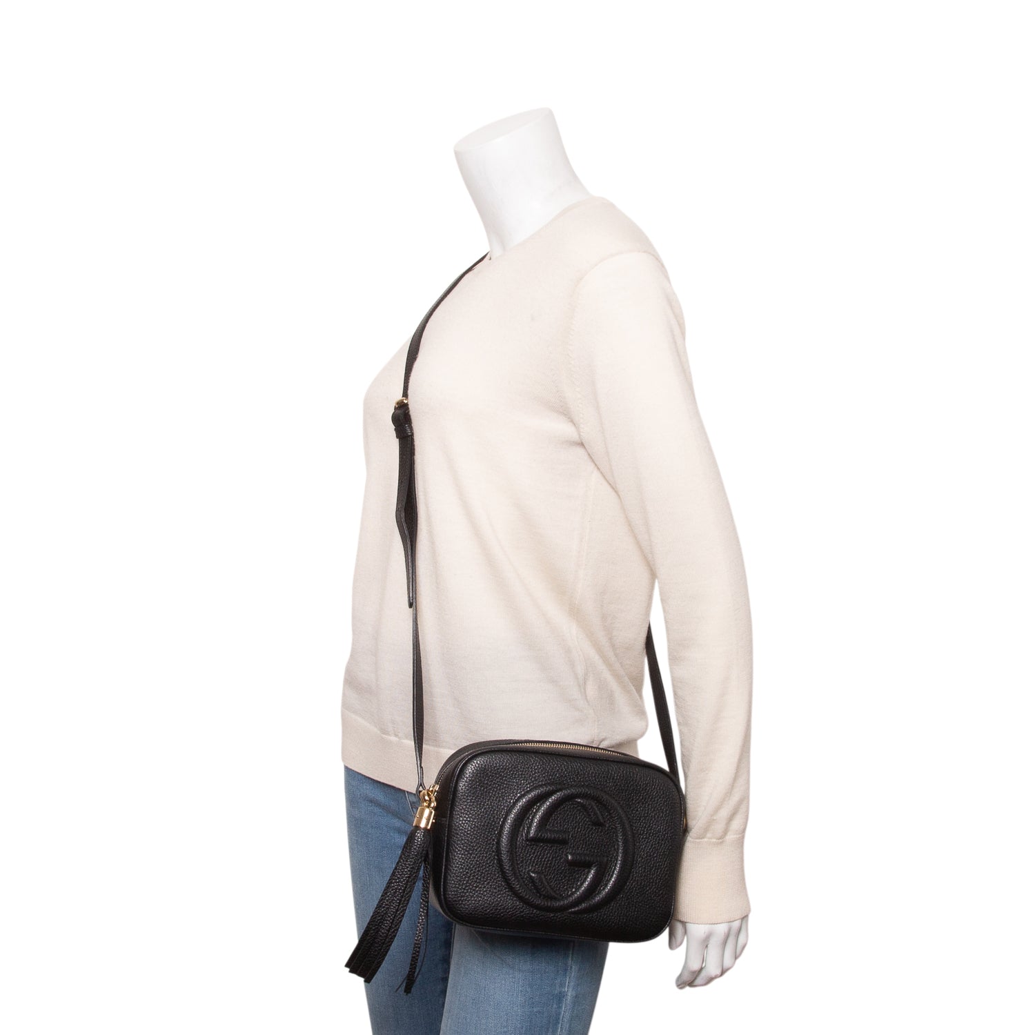 Gucci Black Pebbled Calfskin Leather Small Soho Disco Bag w/ Box